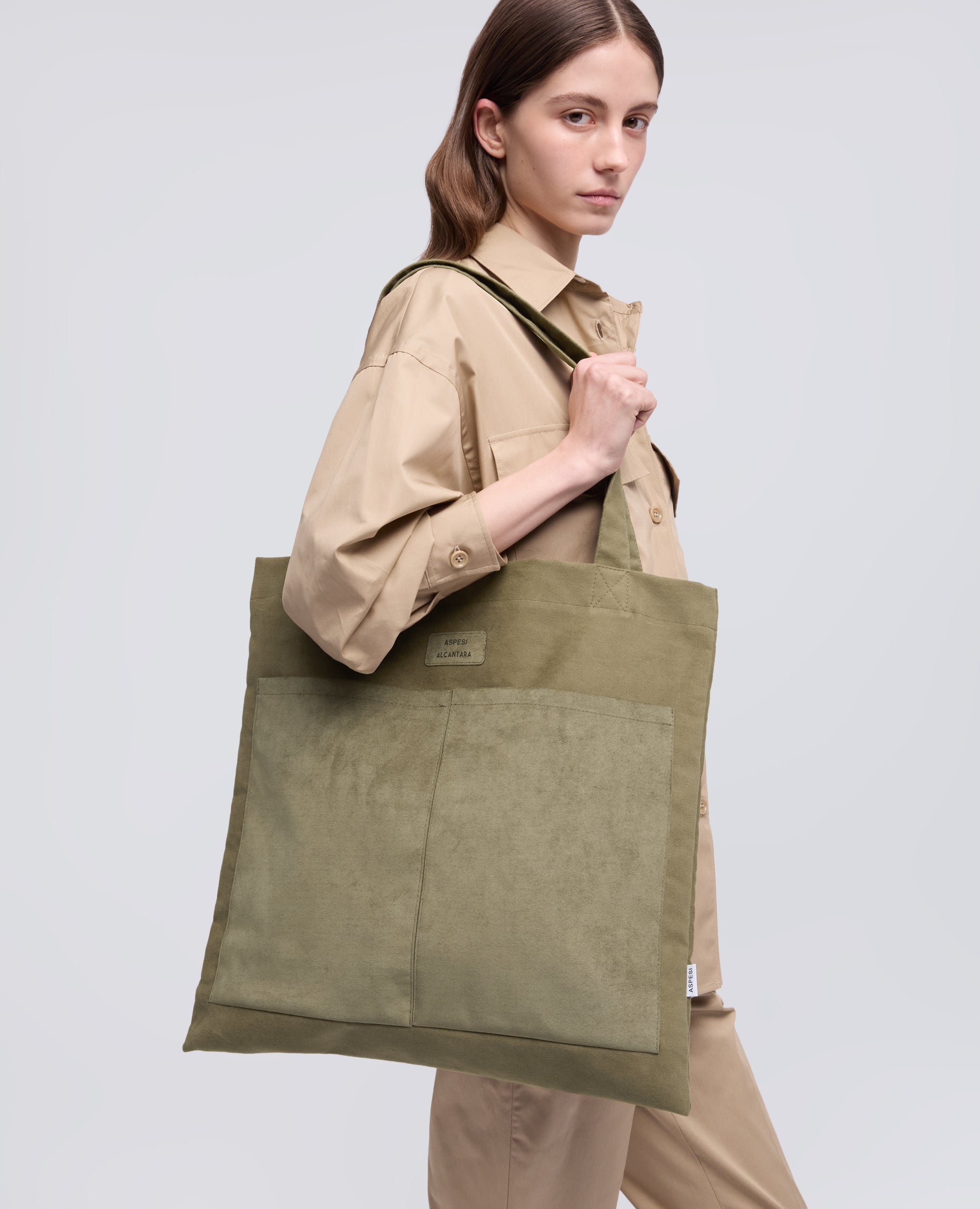 BORSA SHOPPING IN FUSTAGNO DI COTONE PESANTE-OLIVA-OLIVE-OLIVA-OLIVEGRUN-VERT OLIVE