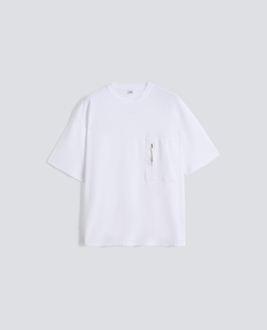 T-SHIRT IN JERSEY EFFETTO SPUGNA CON TASCHINO-BIANCO-WHITE-BLANCO-WEISS-BLANC