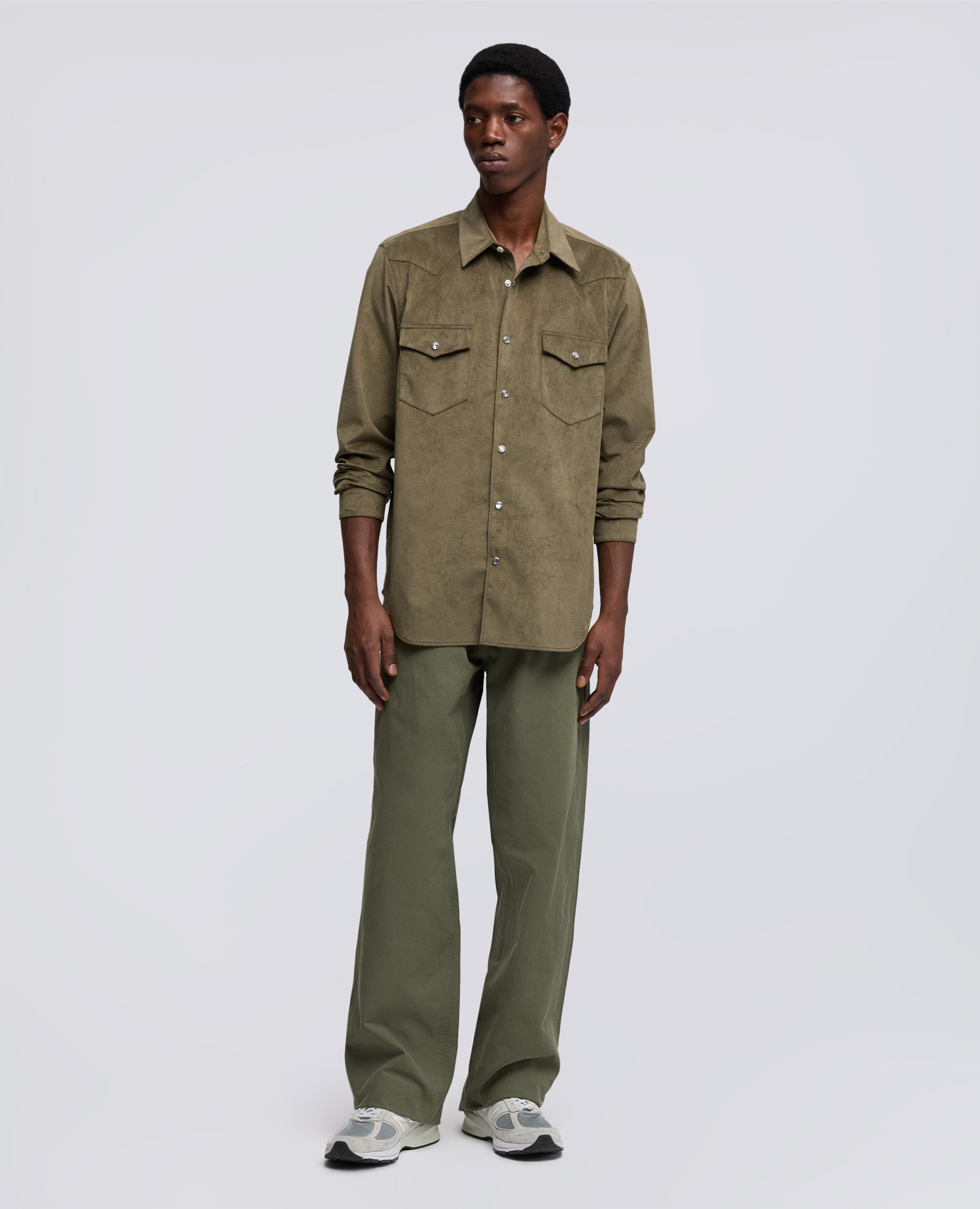 CAMICIA WEST IN ALCANTARA TECNICA-OLIVA-OLIVE-OLIVA-OLIVEGRUN-VERT OLIVE