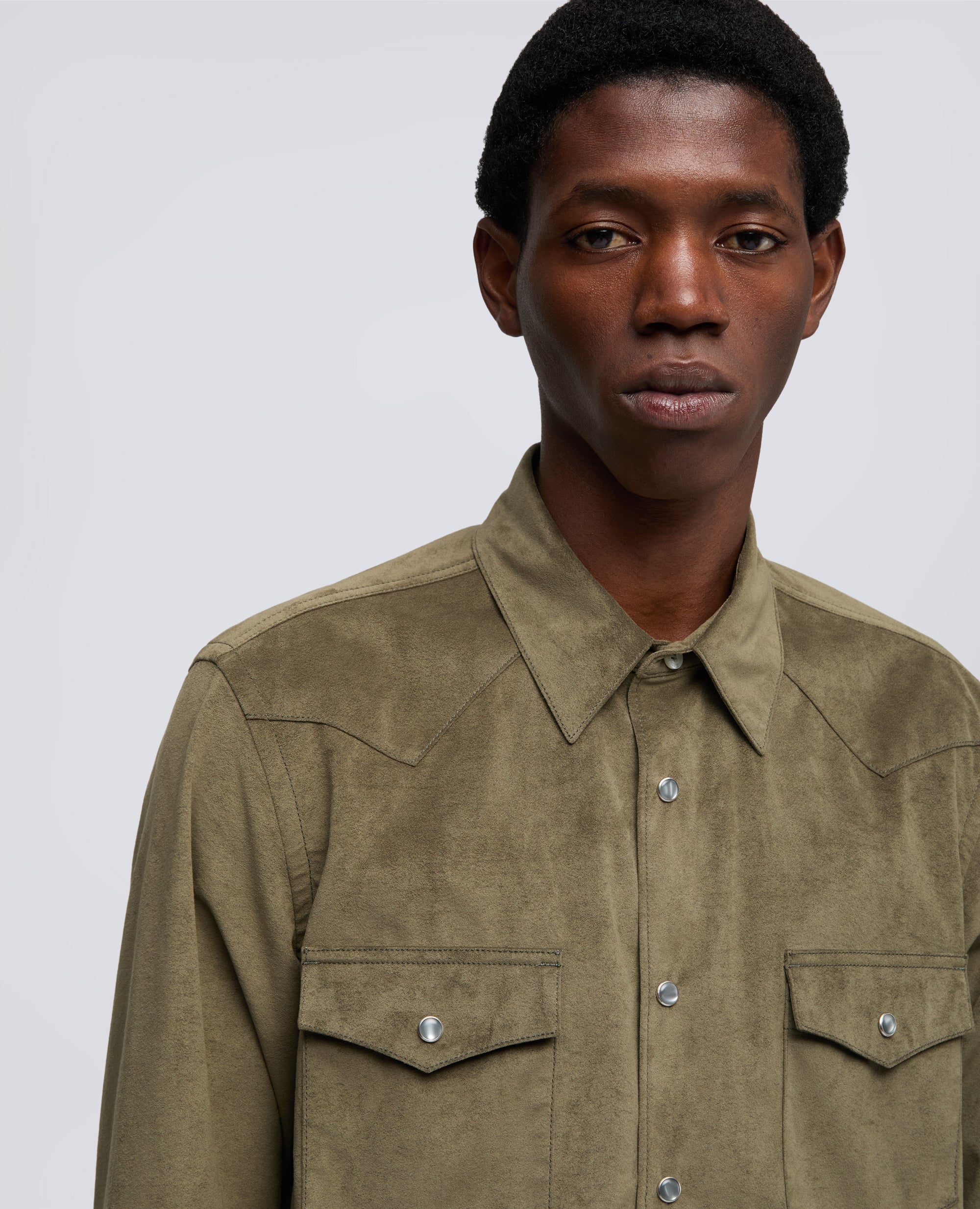 CAMICIA WEST IN ALCANTARA TECNICA-OLIVA-OLIVE-OLIVA-OLIVEGRUN-VERT OLIVE