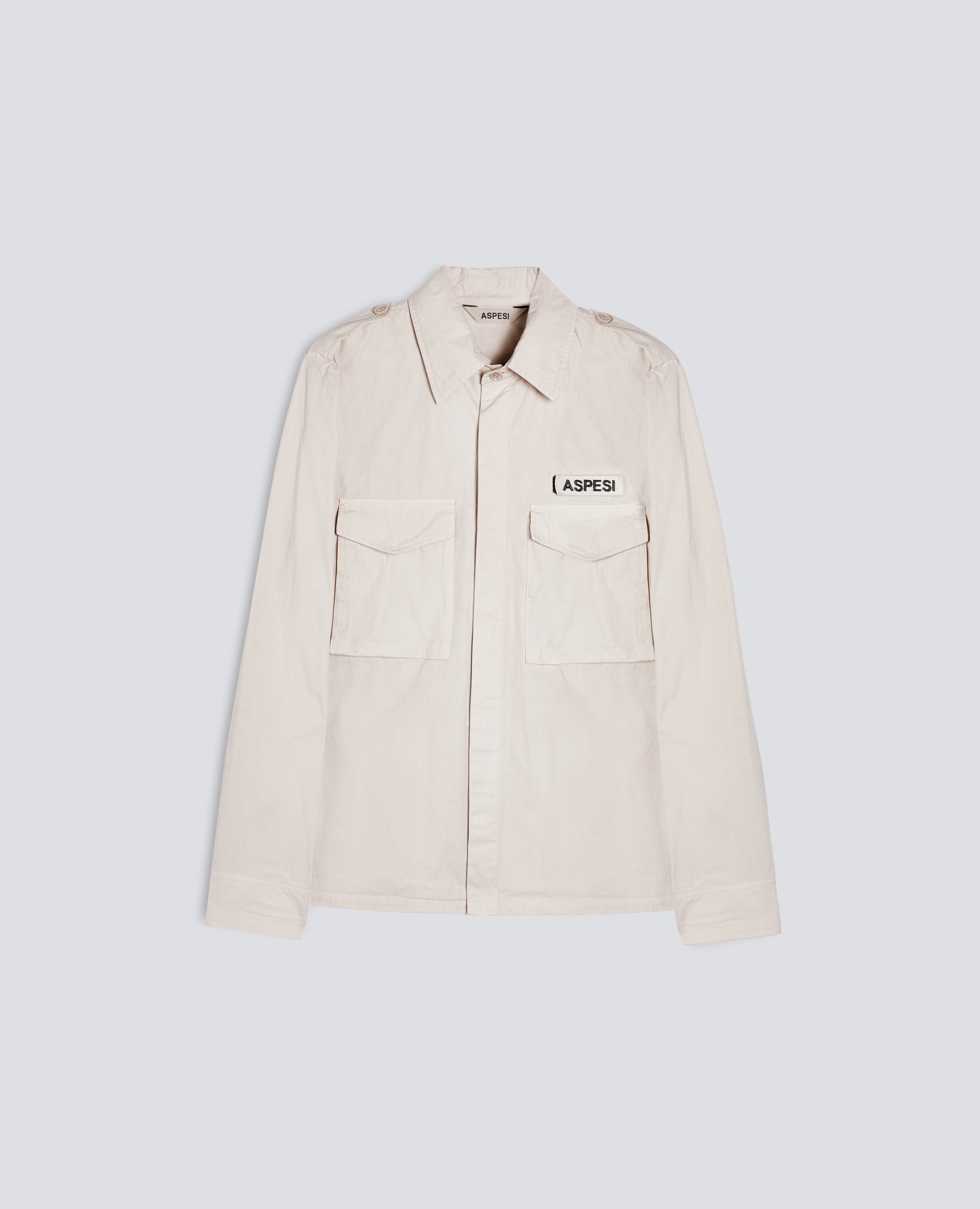 CAMICIA MILITARE IN COTONE-SASSO-STONE-PIEDRA-STEIN-PIERRE