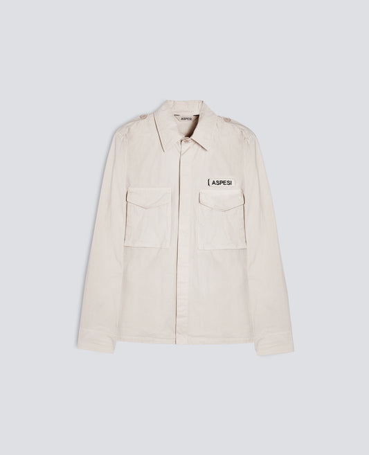 CAMICIA MILITARE IN COTONE-SASSO-STONE-PIEDRA-STEIN-PIERRE