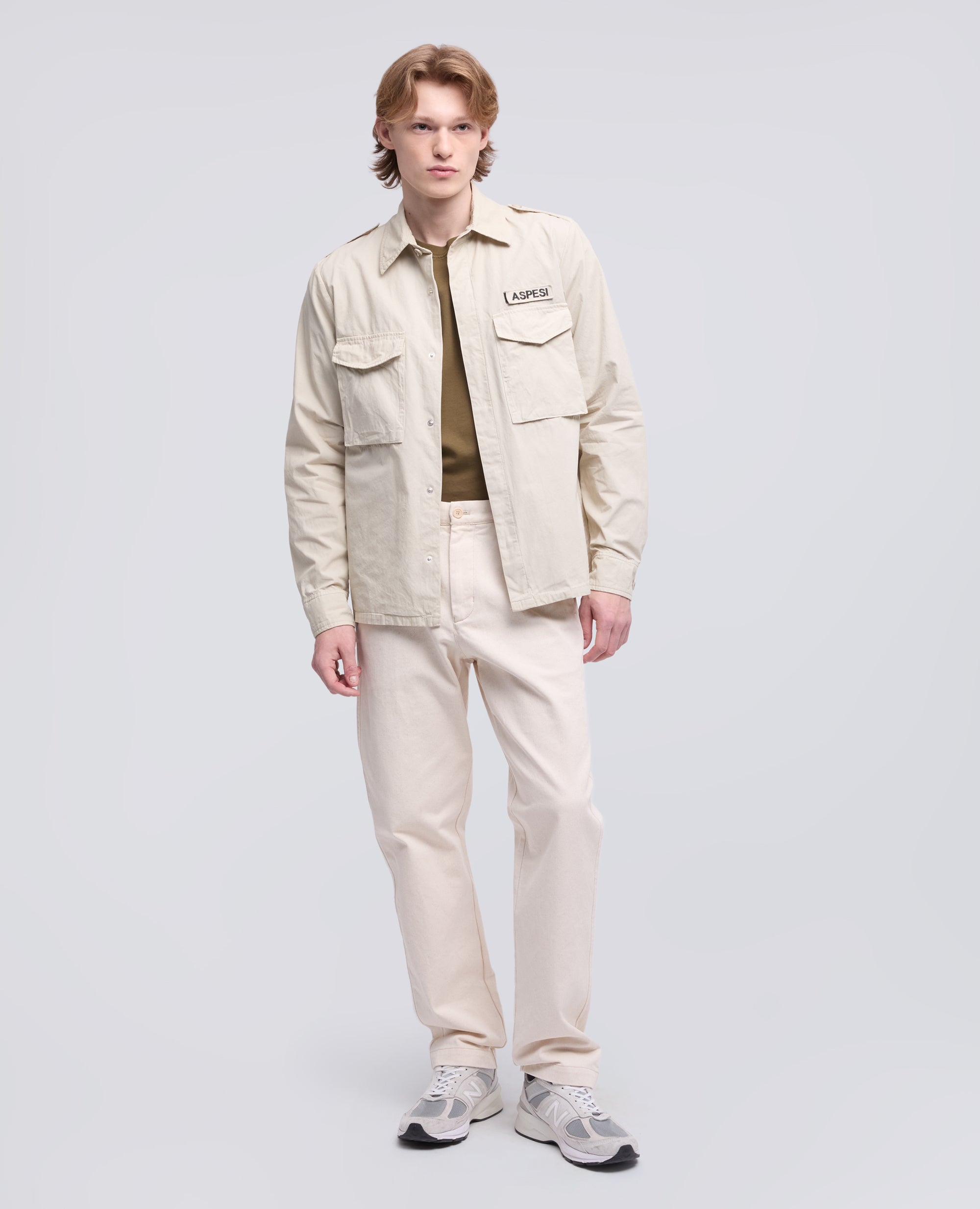 CAMICIA MILITARE IN COTONE-SASSO-STONE-PIEDRA-STEIN-PIERRE
