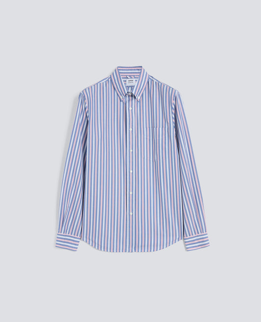 CAMICIA IN POPELINE DI COTONE OXFORD CON COLLO BUTTON DOWN-RIGA BLU-BLUE STRIPE-RAYA AZUL OSCURO-BLAUE STREIFEN-RAYURES BLEUES