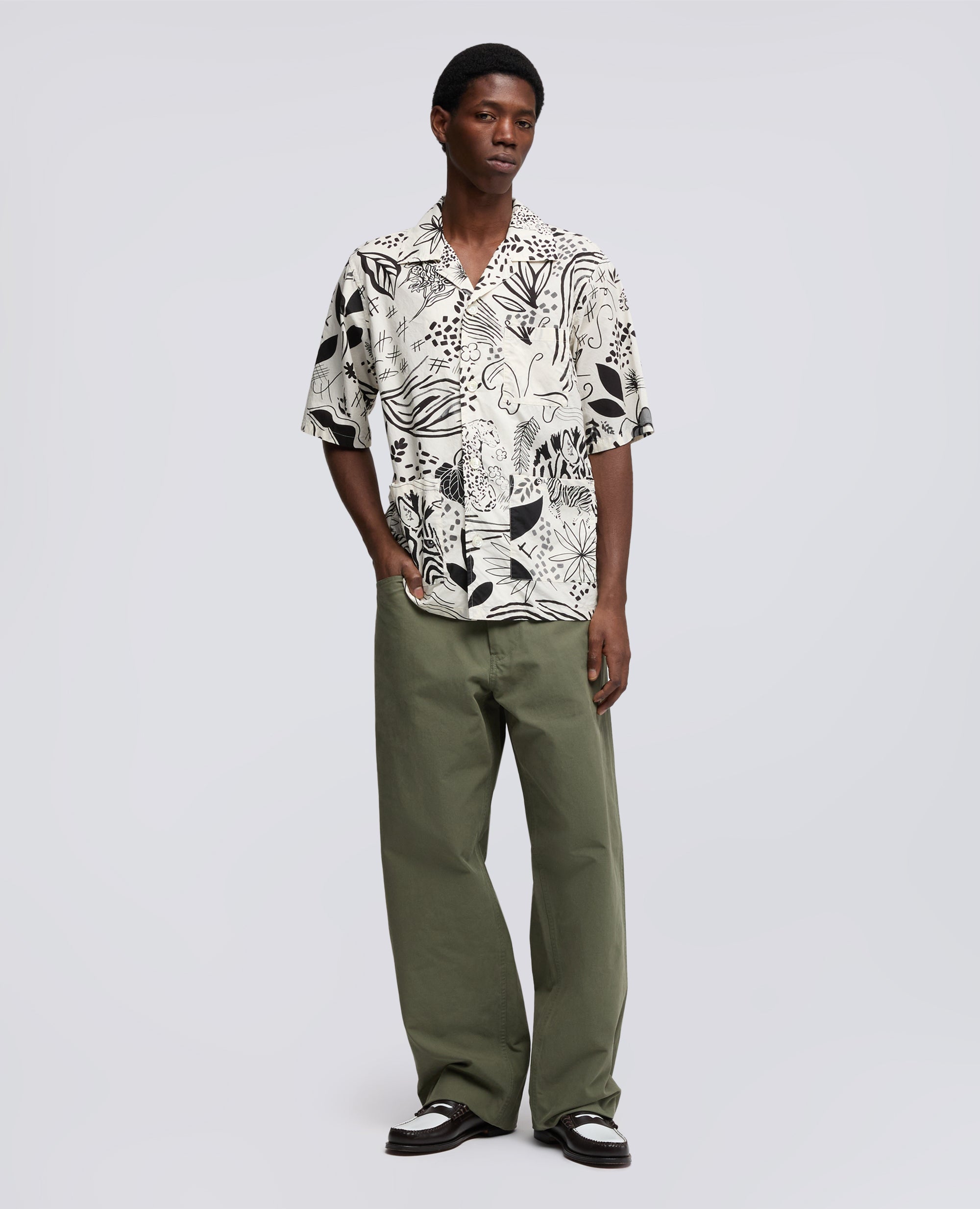 CAMICIA A MANICHE CORTE IN POPELINE DI COTONE-STAMPA-STAMPA-STAMPA-STAMPA-STAMPA