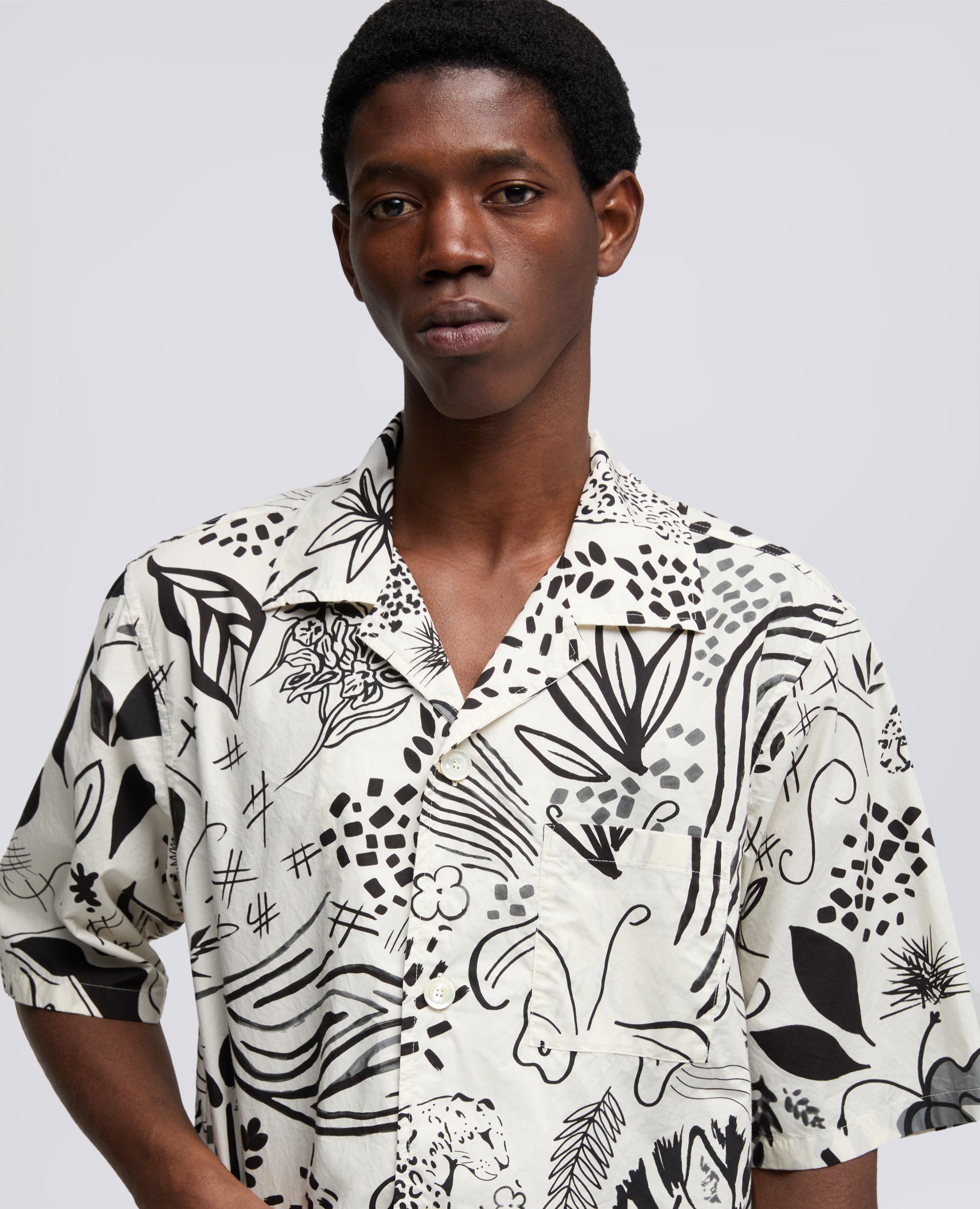 CAMICIA AGO A MANICHE CORTE IN POPELINE DI COTONE-STAMPA-STAMPA-STAMPA-STAMPA-STAMPA