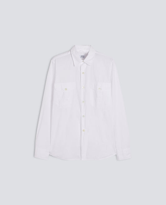 CAMICIA IN POPELINE DI COTONE TINTO CAPO-BIANCO-WHITE-BLANCO-WEISS-BLANC