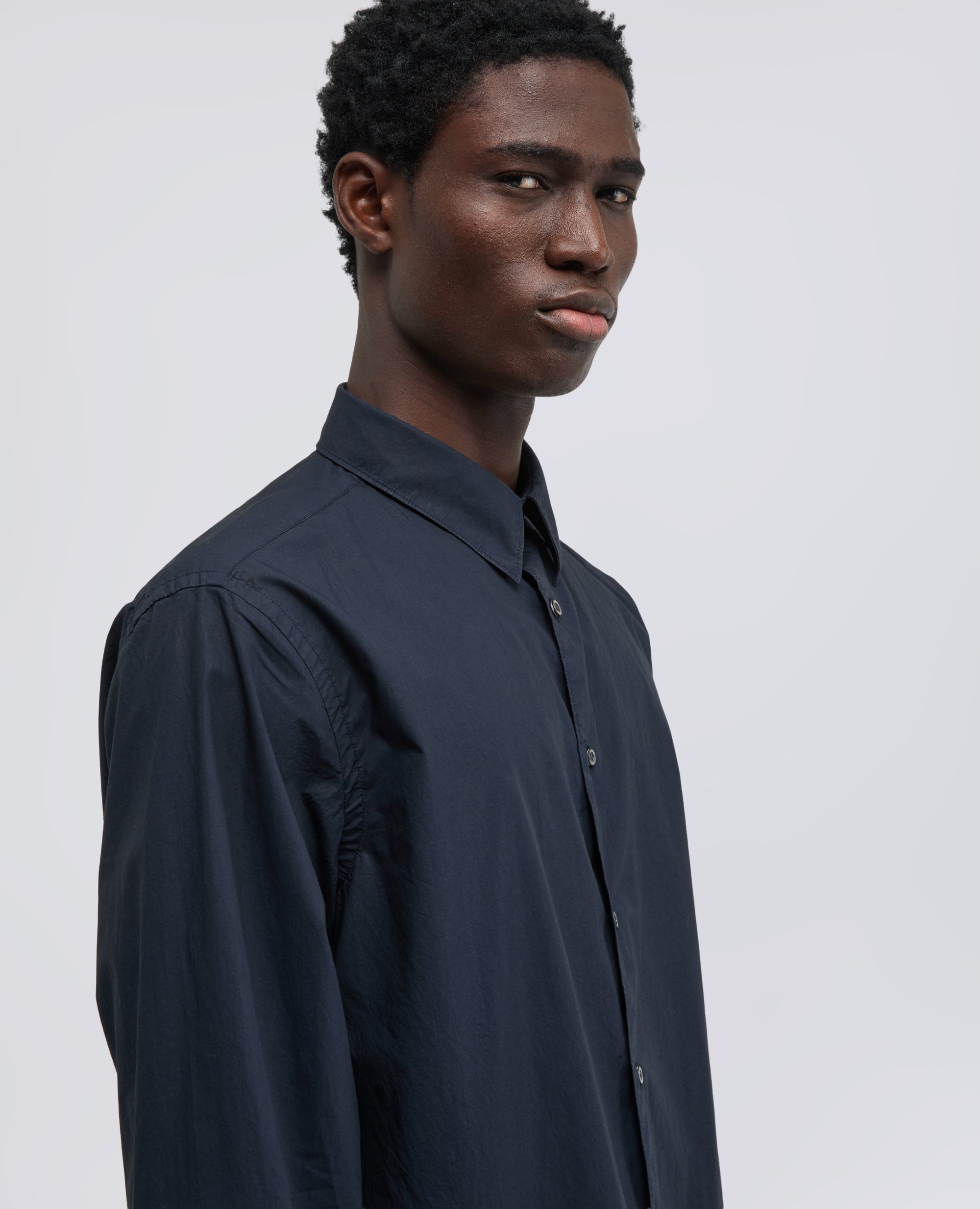 CAMICIA IN POPELINE DI COTONE LEGGERO-NAVY-NAVY-AZUL MARINO-NAVY-NAVY