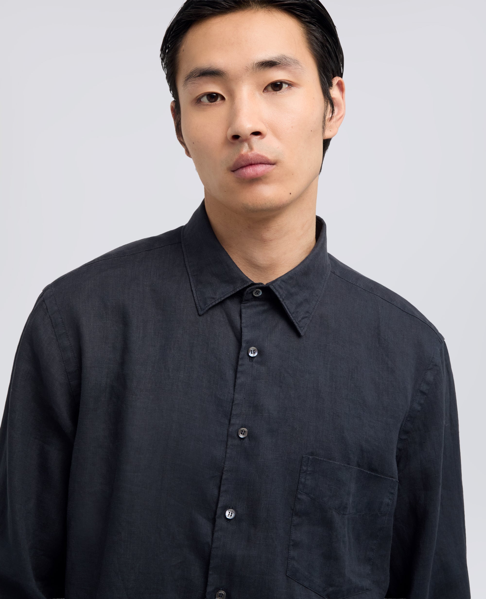 CAMICIA IN LINO LEGGERO CON TASCHINO-NAVY-NAVY-AZUL MARINO-NAVY-NAVY