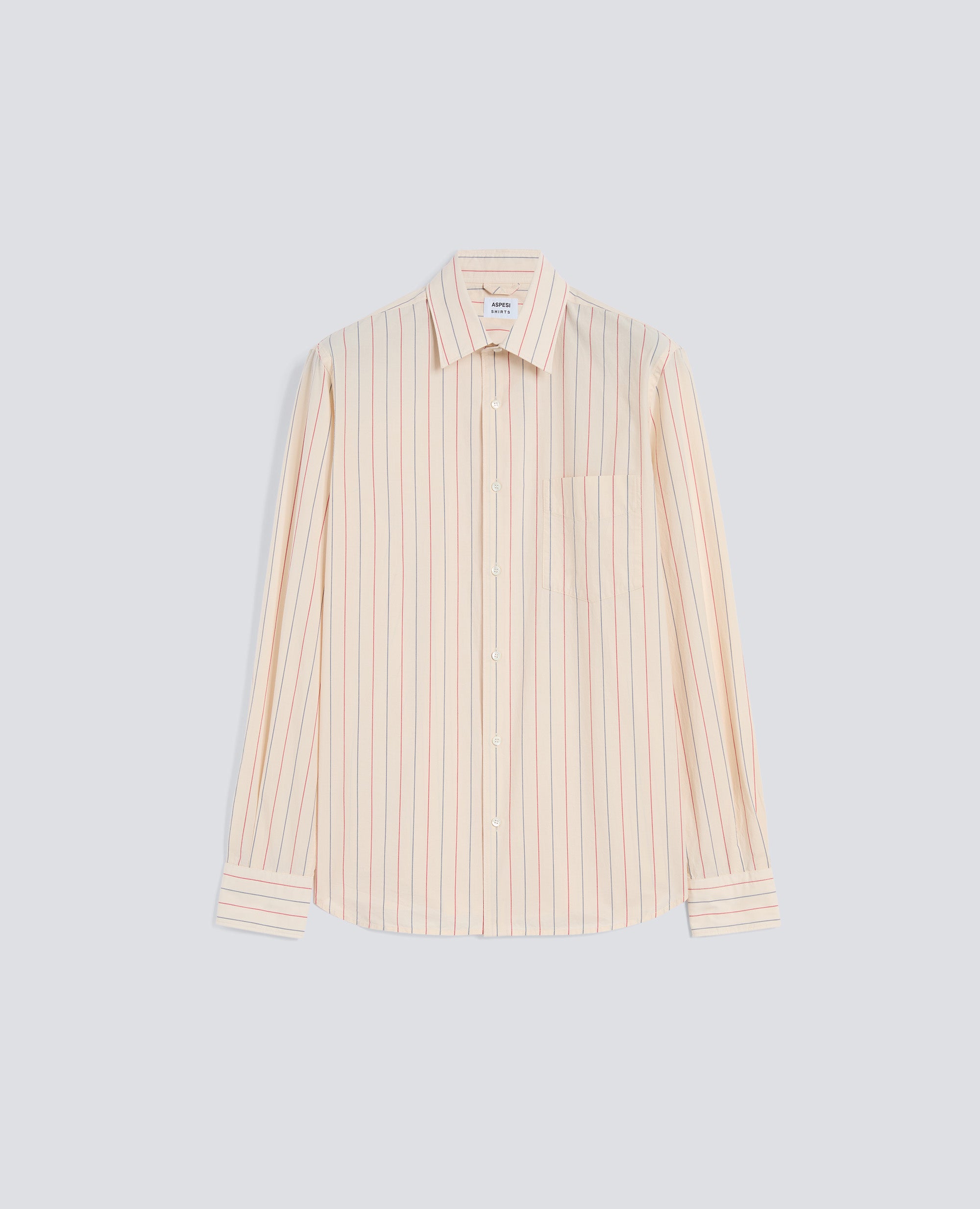 CAMICIA CLASSICA IN COTONE CON TASCHINO-RIGA ROSSA-RED STRIPE-RAYA ROJA-ROTE STREIFEN-RAYURES ROUGES