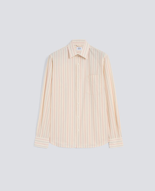 CAMICIA CLASSICA IN COTONE CON TASCHINO-RIGA ROSSA-RED STRIPE-RAYA ROJA-ROTE STREIFEN-RAYURES ROUGES