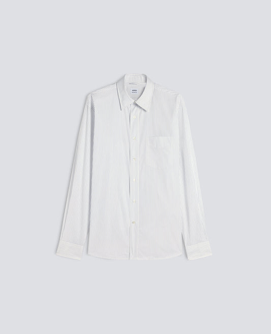 CAMICIA IN CHAMBRAY DI COTONE GIAPPONESE-RIGA BLU-BLUE STRIPE-RAYA AZUL OSCURO-BLAUE STREIFEN-RAYURES BLEUES