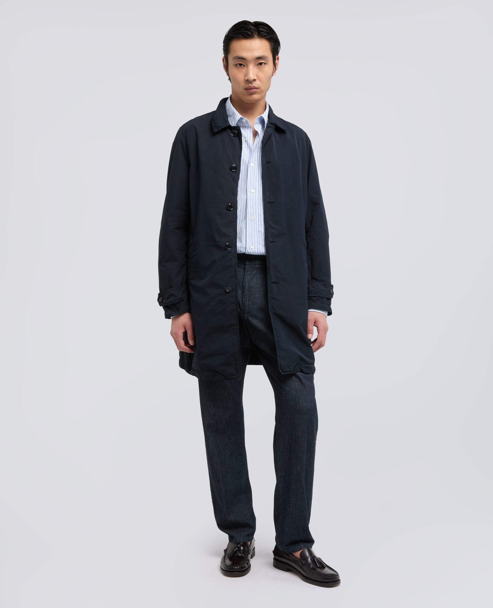 CAMICIA IN CHAMBRAY DI COTONE GIAPPONESE-RIGA AZZURRO-LIGHT BLUE, STRIPED-RAYA AZUL CLARO-BLAUER STREIFEN-RAYURE BLEU CIEL