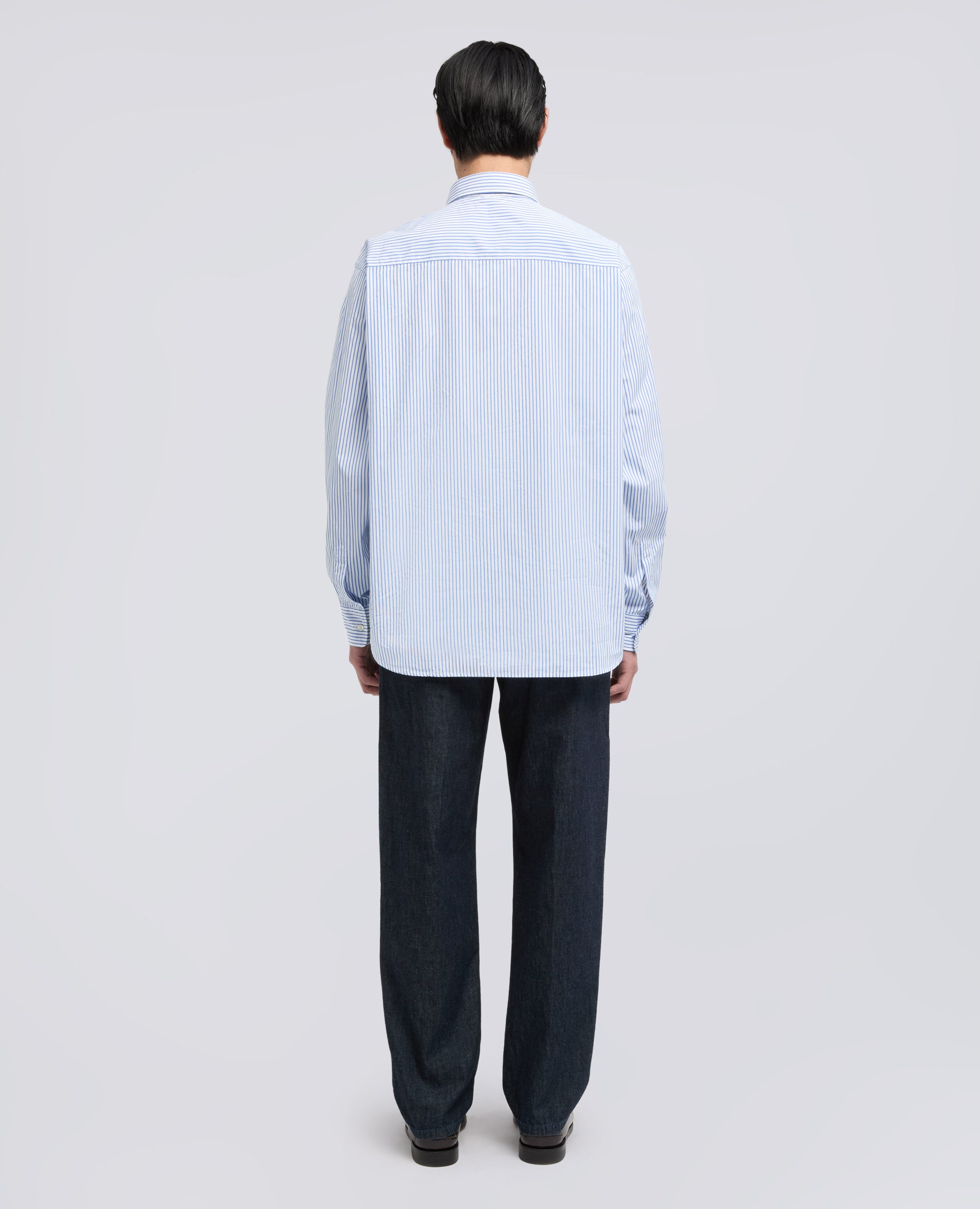 CAMICIA IN CHAMBRAY DI COTONE GIAPPONESE-RIGA AZZURRO-LIGHT BLUE, STRIPED-RAYA AZUL CLARO-BLAUER STREIFEN-RAYURE BLEU CIEL