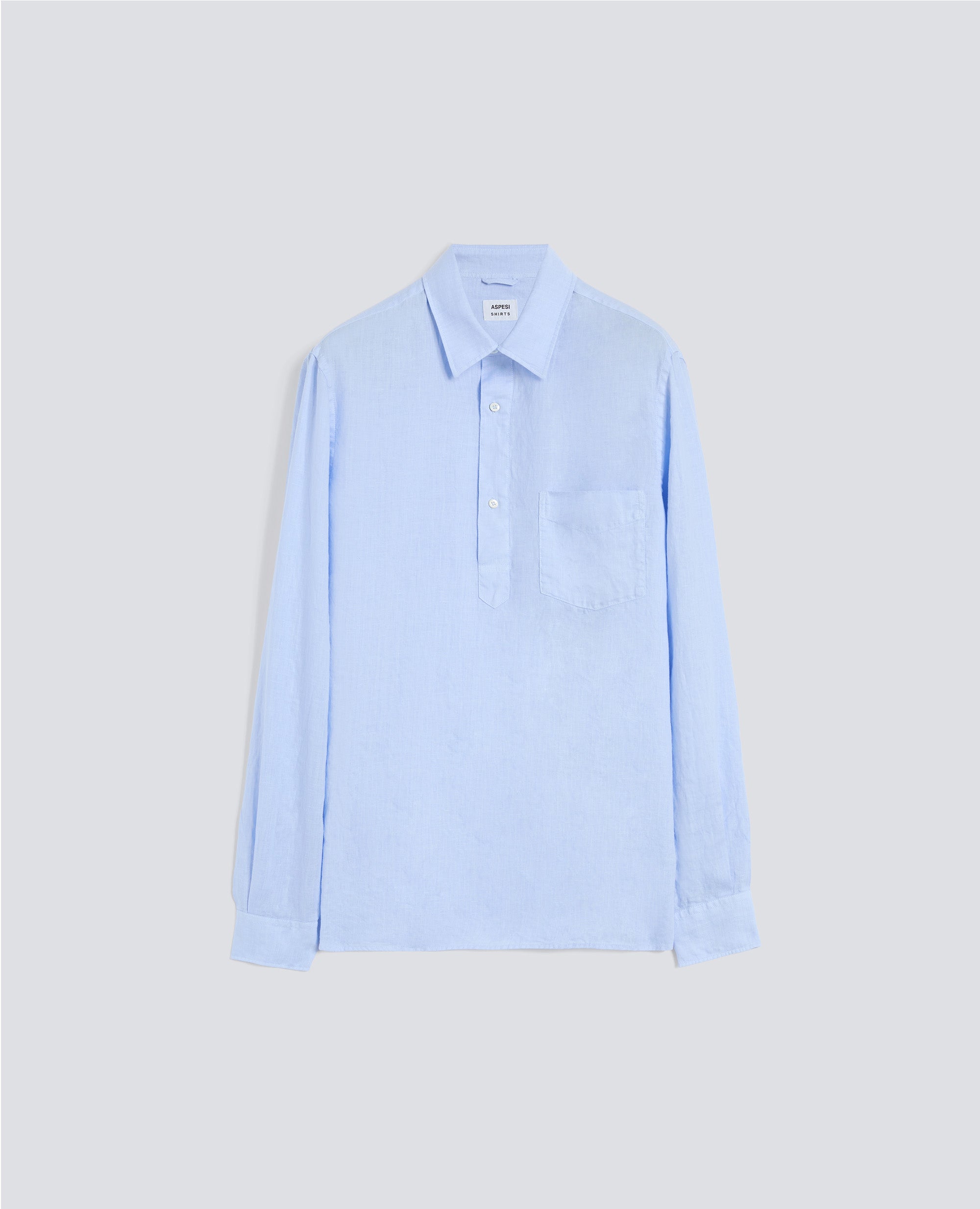 CAMICIA IN LINO LEGGERO A POLO-AZZURRO-SKY BLUE-AZUL CLARO-HIMMELBLAU-BLEU CIEL