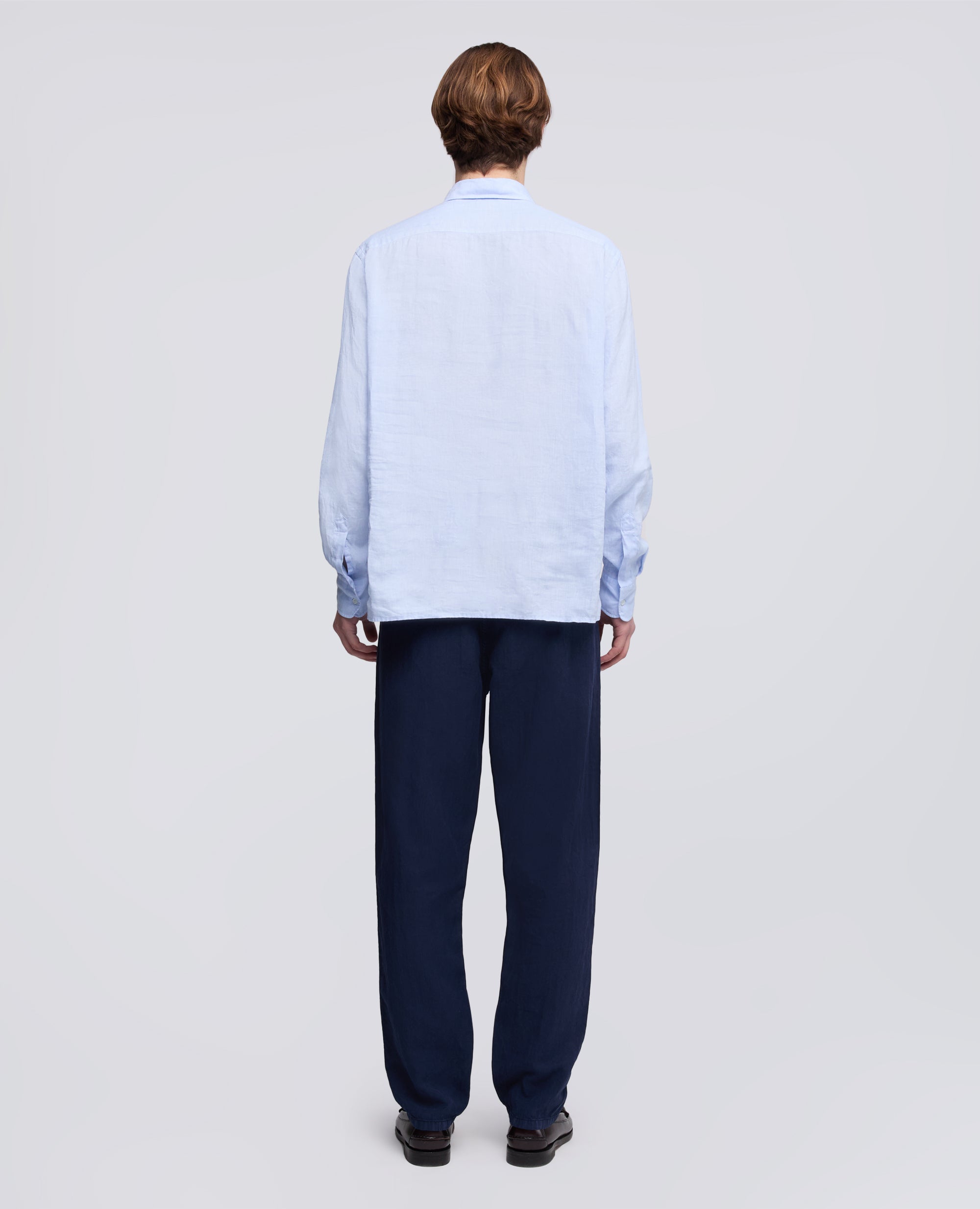 CAMICIA IN LINO LEGGERO A POLO-AZZURRO-SKY BLUE-AZUL CLARO-HIMMELBLAU-BLEU CIEL