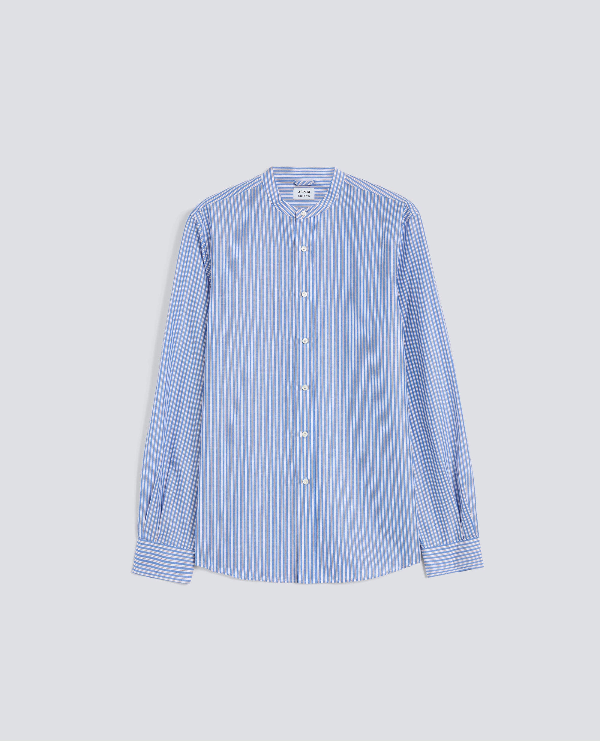 CAMICIA IN COTONE-LINO RIGATA COREANA-RIGA BLU-BLUE STRIPE-RAYA AZUL OSCURO-BLAUE STREIFEN-RAYURES BLEUES