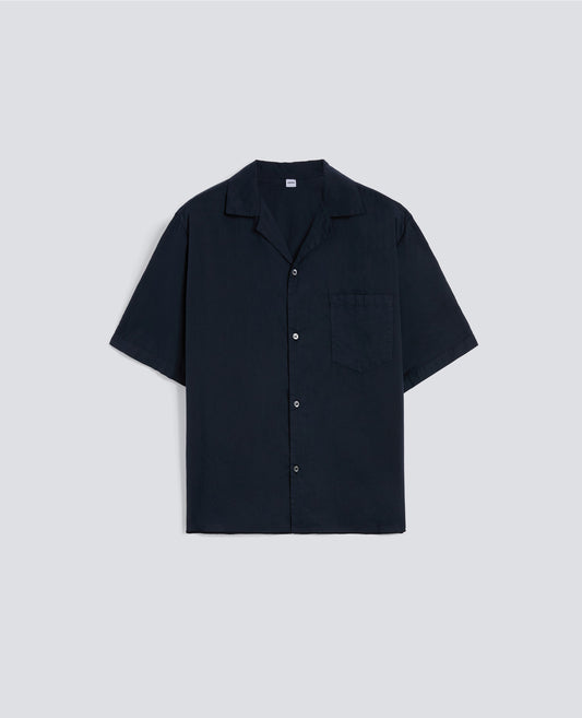 CAMICIA BOWLING IN POPELINE DI COTONE-NAVY-NAVY-AZUL MARINO-NAVY-NAVY
