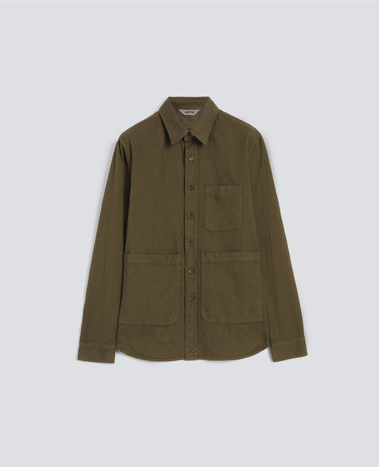 CAMICIA UTILITY IN GABARDINA DI COTONE-LINO-MILITARE-MILITARY-MILITAR-MILITAR-MILITAIRE