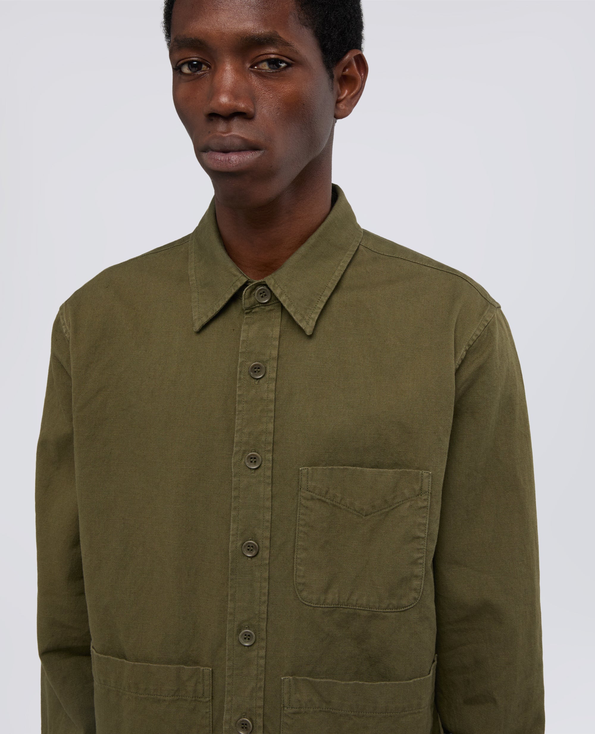 CAMICIA UTILITY IN GABARDINA DI COTONE-LINO-MILITARE-MILITARY-MILITAR-MILITAR-MILITAIRE