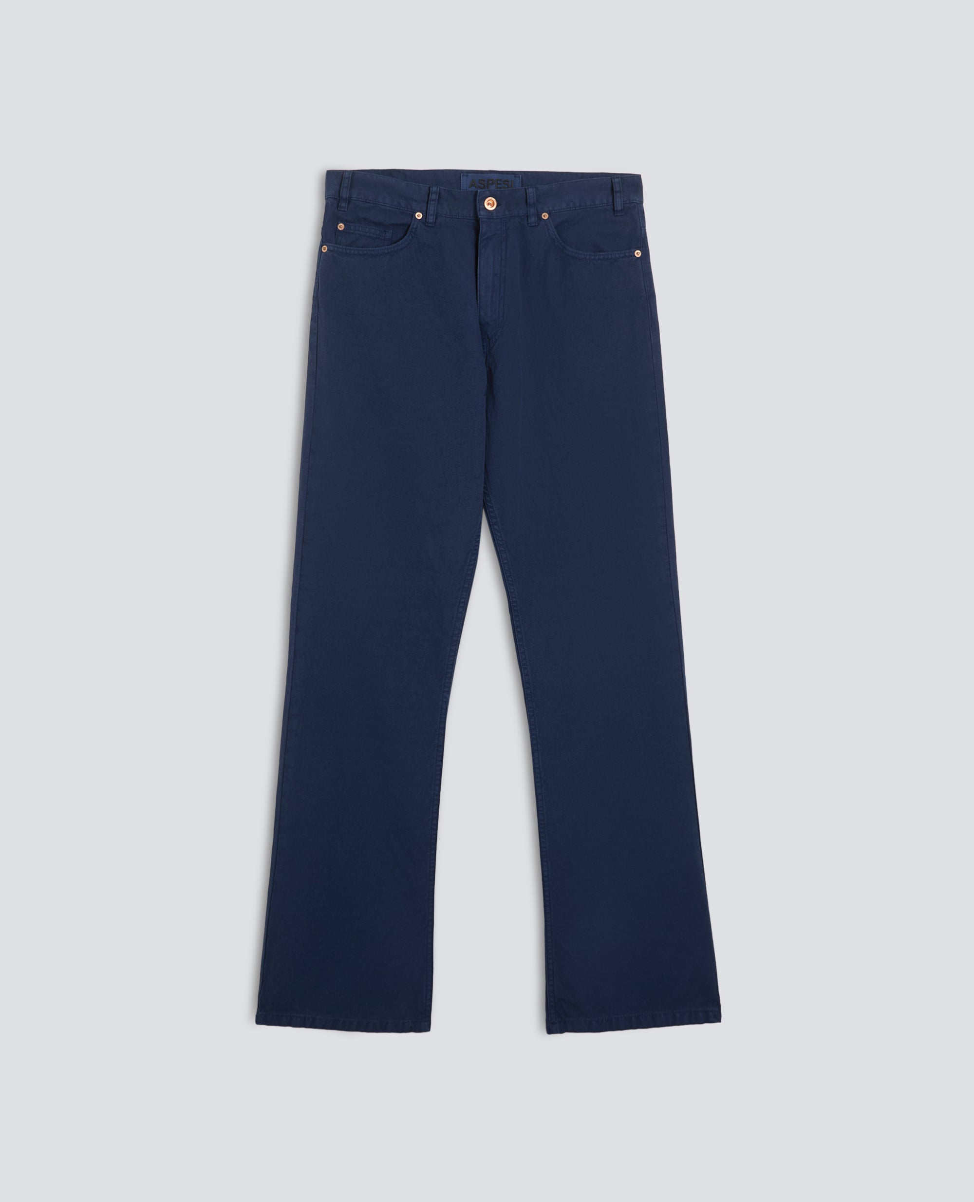 PANTALONE BOOT IN TELA RUSTICA DI COTONE E LINO, TINTO CAPO-AVIO-AIR FORCE BLUE-AZUL MILITAR-AIR-BLEU AVIATION