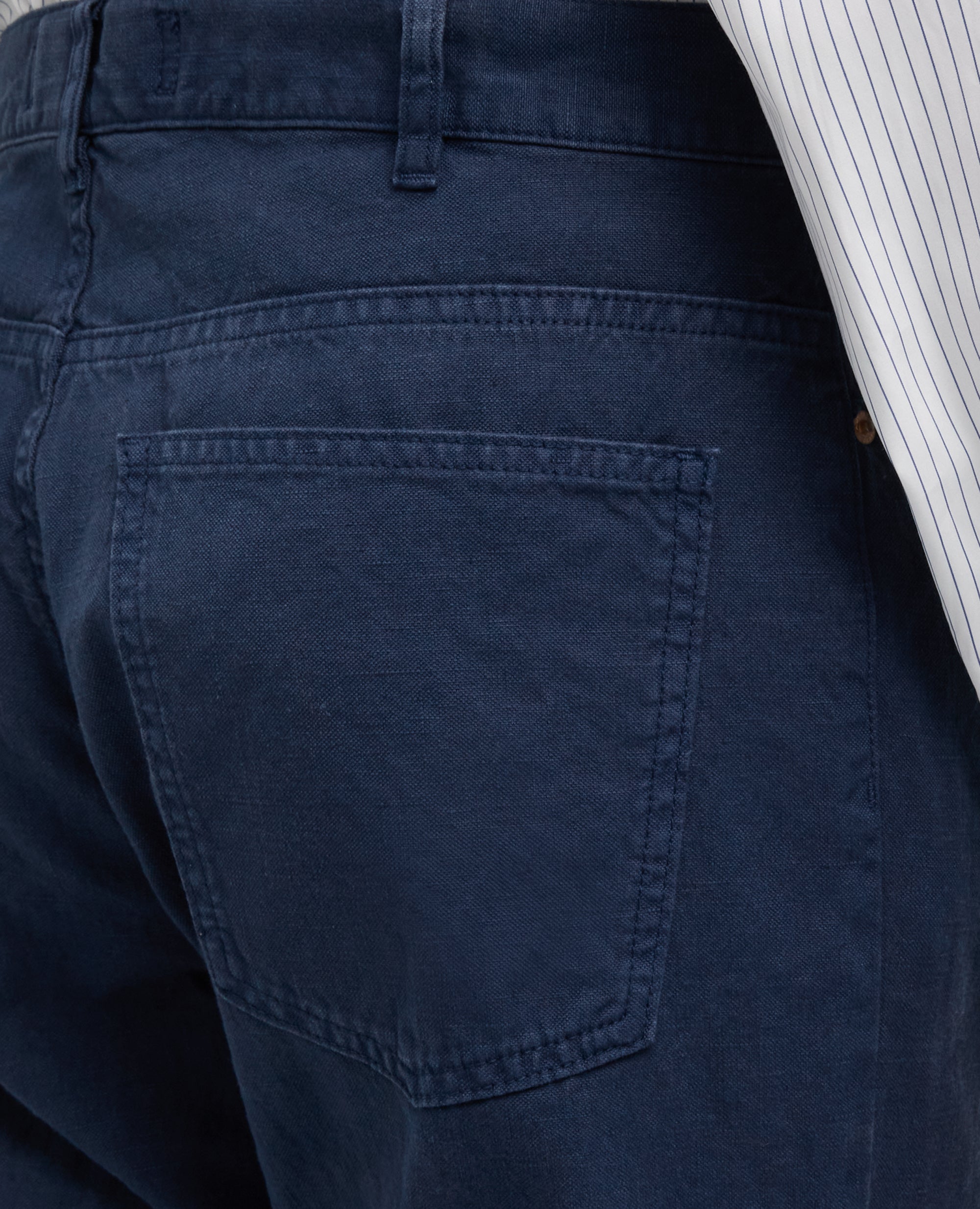 PANTALONE BOOT IN TELA RUSTICA DI COTONE E LINO, TINTO CAPO-AVIO-AIR FORCE BLUE-AZUL MILITAR-AIR-BLEU AVIATION