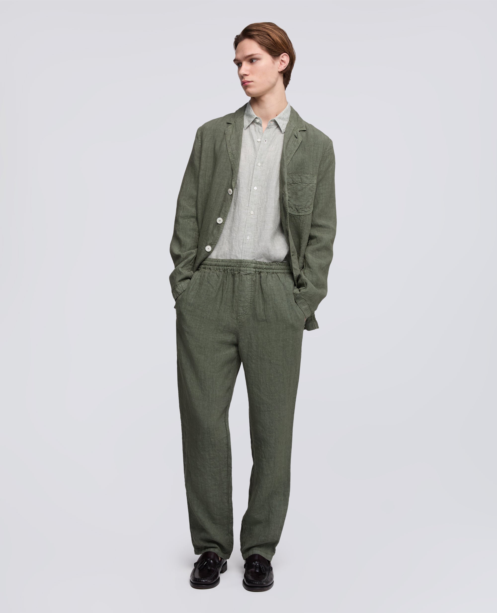 PANTALONE VENTURA IN TELA DI LINO COMPATTA TINTO CAPO-VERDE-GREEN-VERDE-GRUN-VERT