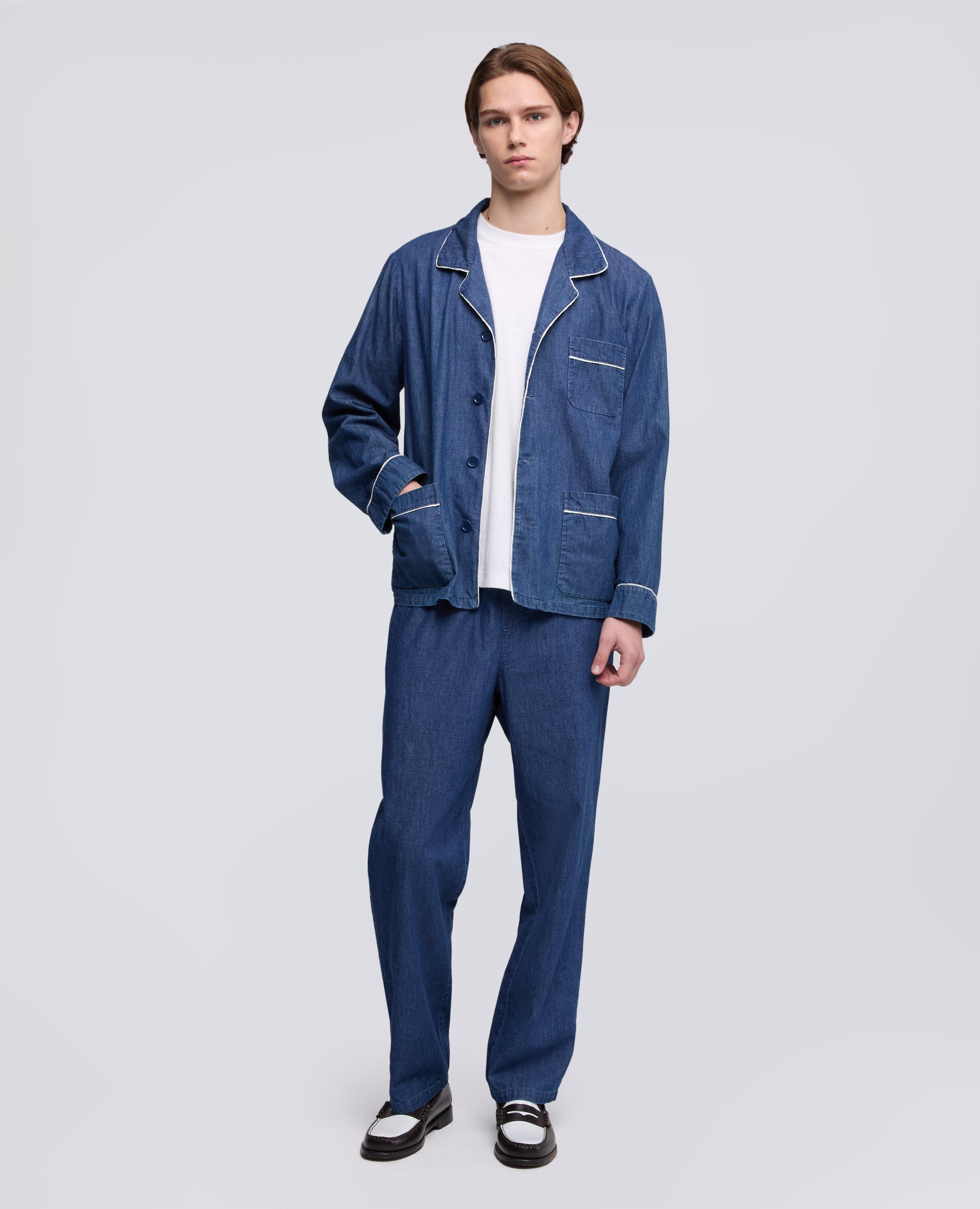 PANTALONE IN SEERSUCKER DI COTONE E LINO-DENIM-DENIM-DENIM-DENIM-DENIM