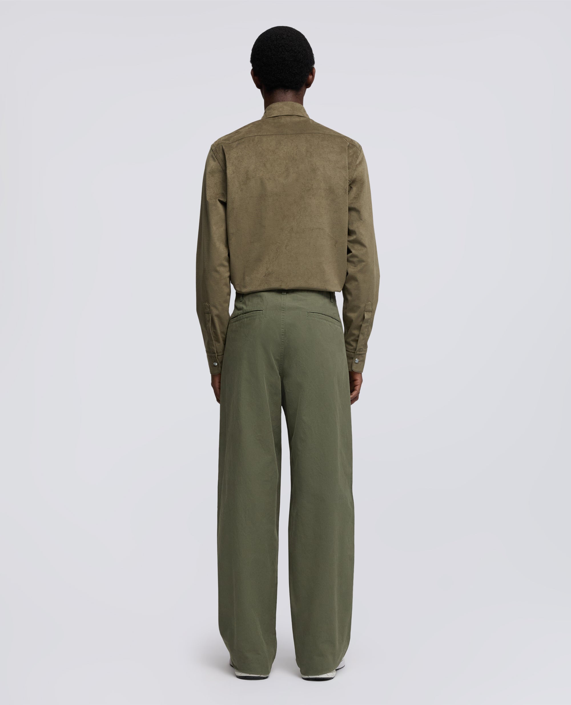 PANTALONE IN CANVAS DI COTONE TINTO PEZZA-OLIVA-OLIVE-OLIVA-OLIVEGRUN-VERT OLIVE