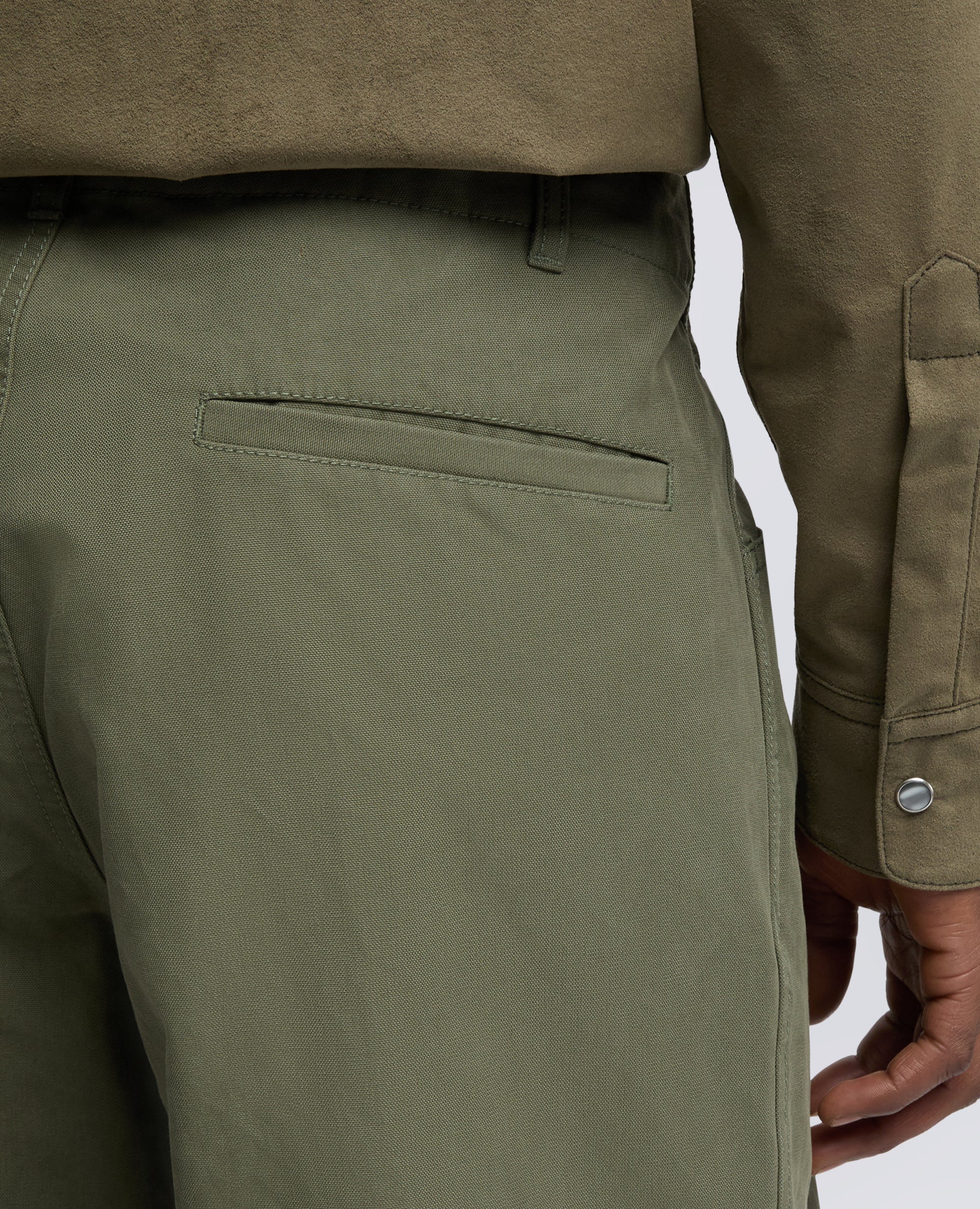 PANTALONE IN CANVAS DI COTONE TINTO PEZZA-OLIVA-OLIVE-OLIVA-OLIVEGRUN-VERT OLIVE
