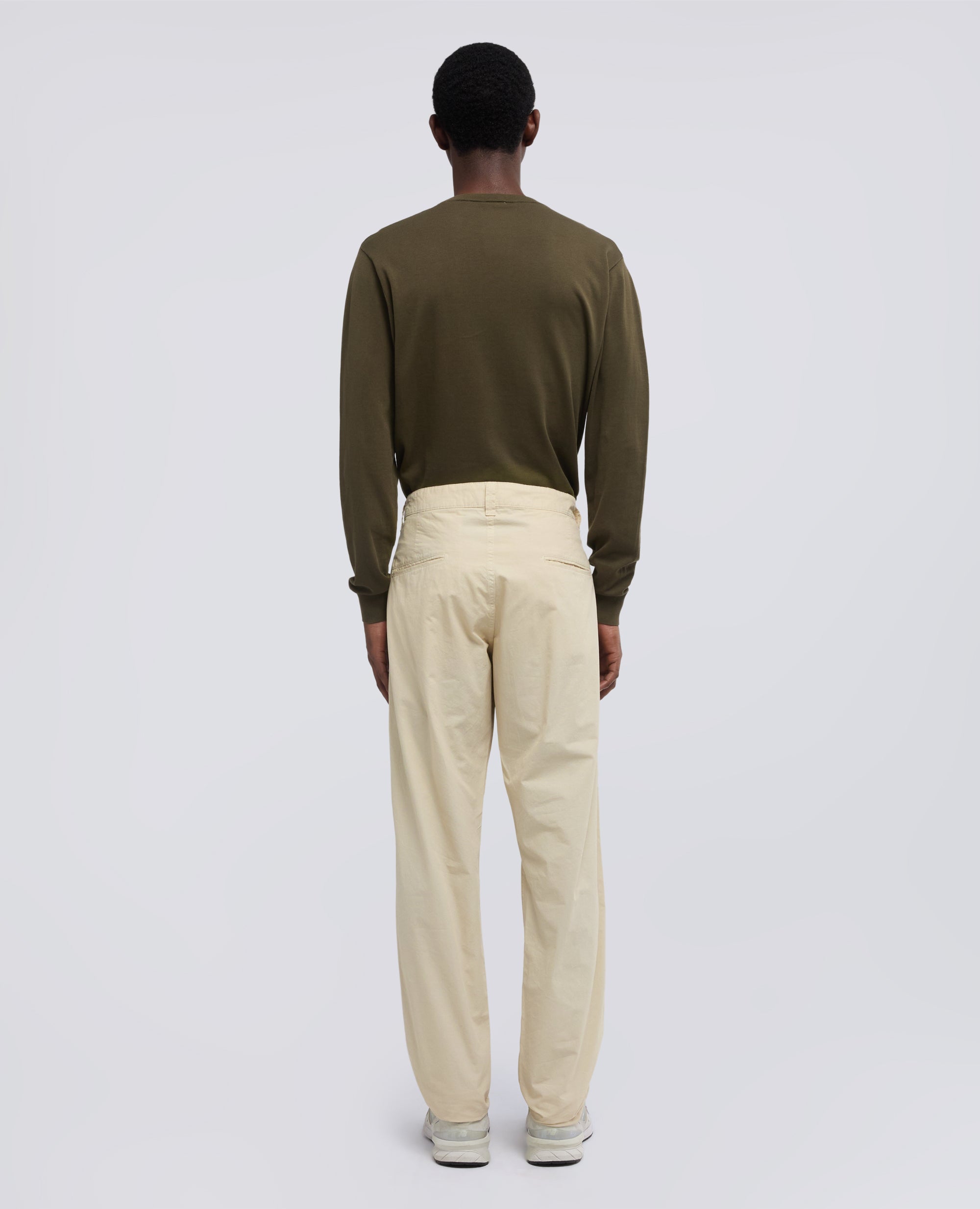PANTALONE CHINO IN GABARDINA DI COTONE E LINO-SASSO-STONE-PIEDRA-STEIN-PIERRE