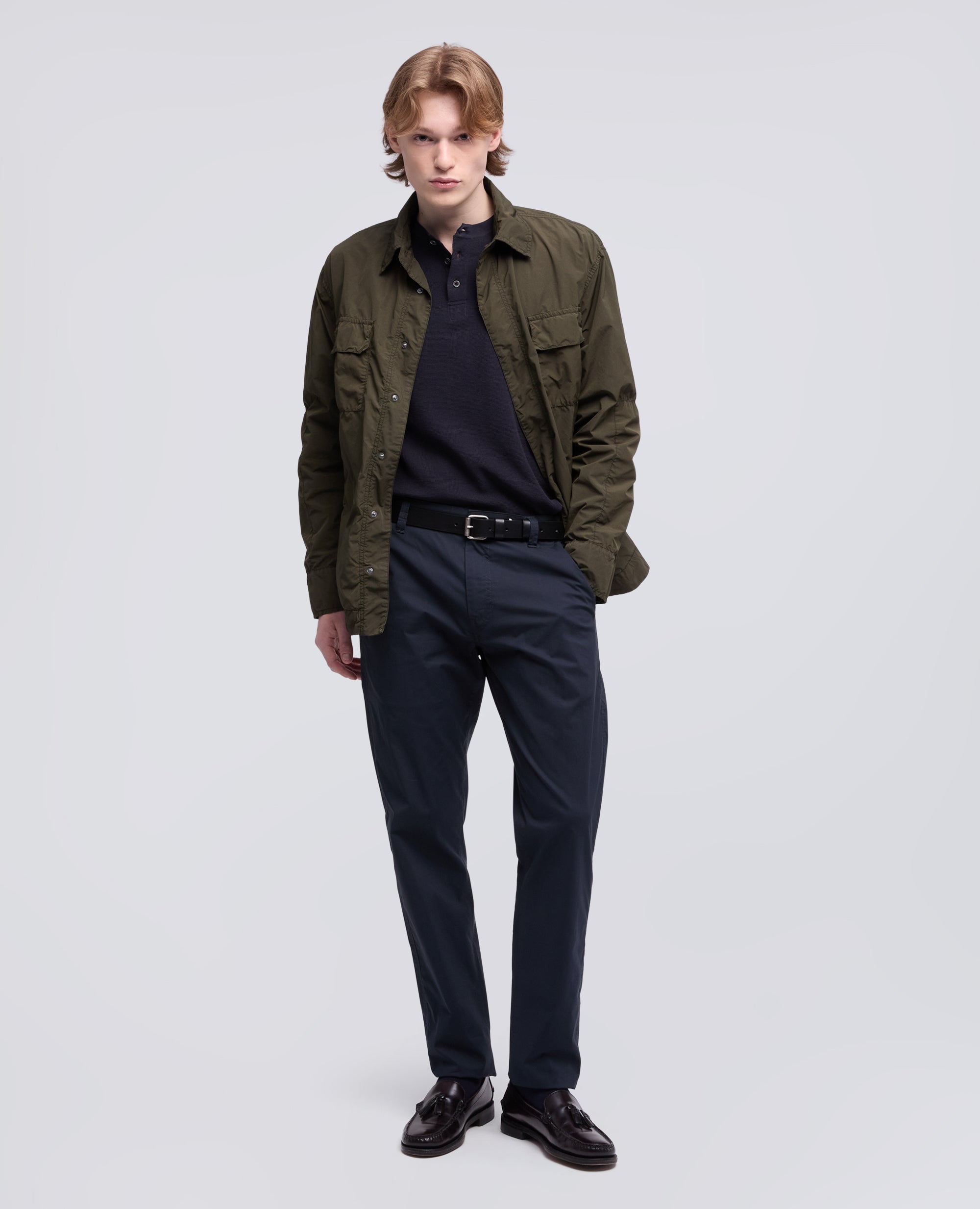 PANTALONE CHINO IN GABARDINA DI COTONE E LINO-NAVY-NAVY-AZUL MARINO-NAVY-NAVY