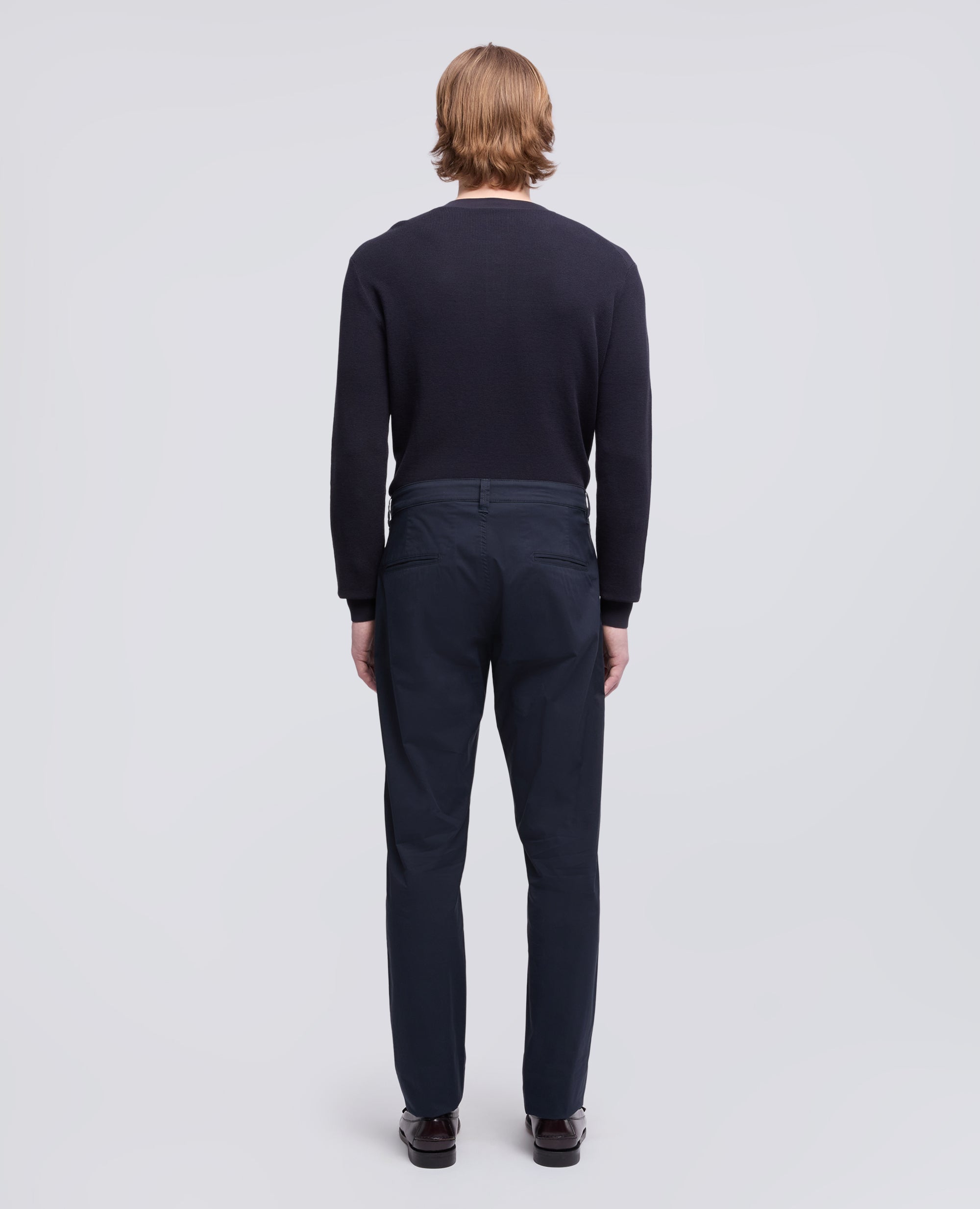 PANTALONE CHINO IN GABARDINA DI COTONE E LINO-NAVY-NAVY-AZUL MARINO-NAVY-NAVY