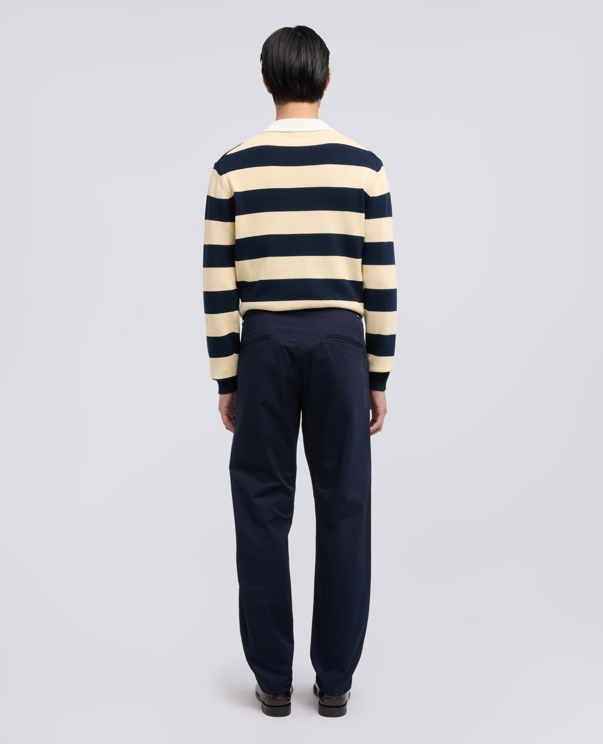 PANTALONE CHINO IN GABARDINA DI COTONE E LINO-NAVY-NAVY-AZUL MARINO-NAVY-NAVY