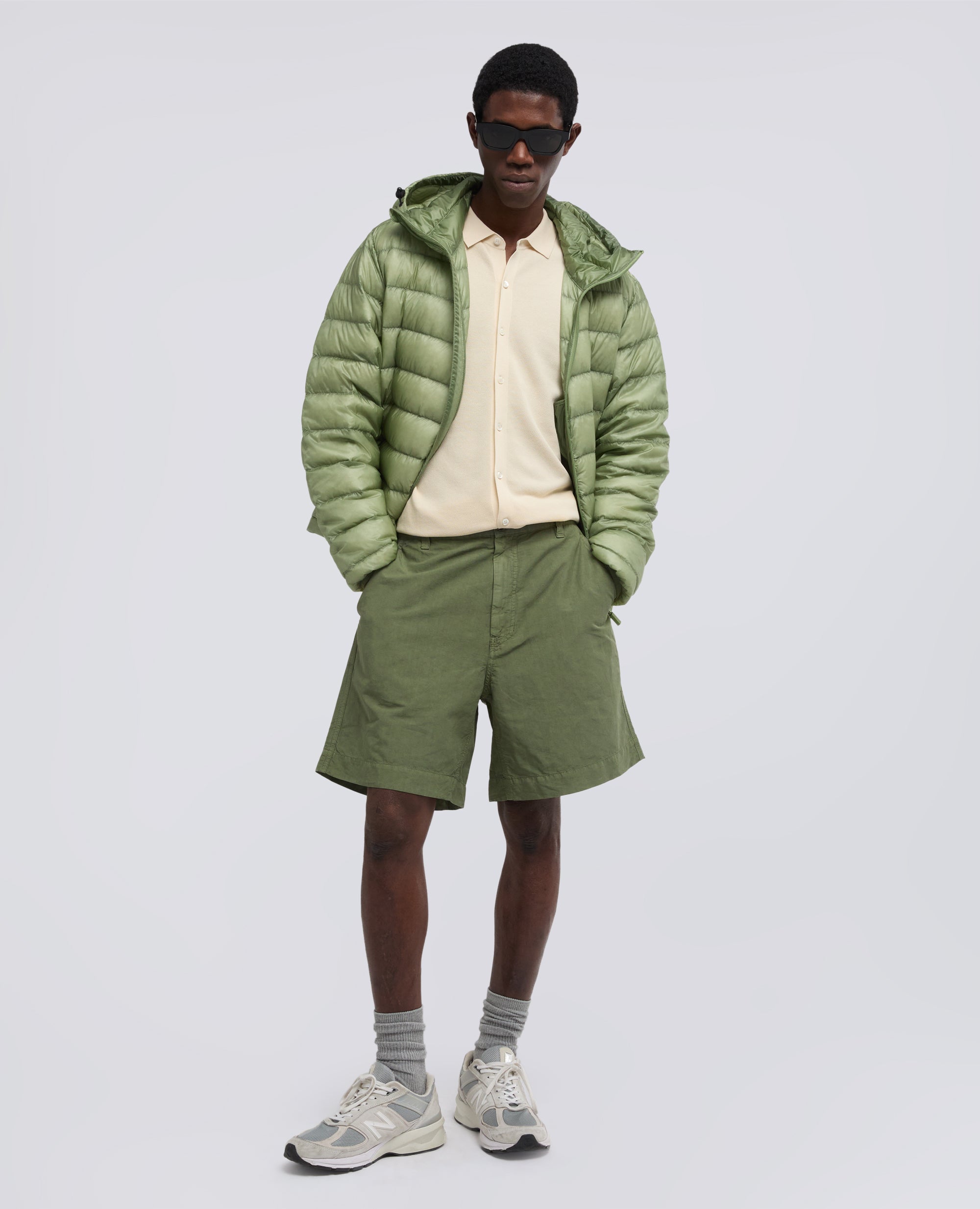 BERMUDA IN COTONE LINO FIAMMATO-VERDE-GREEN-VERDE-GRUN-VERT