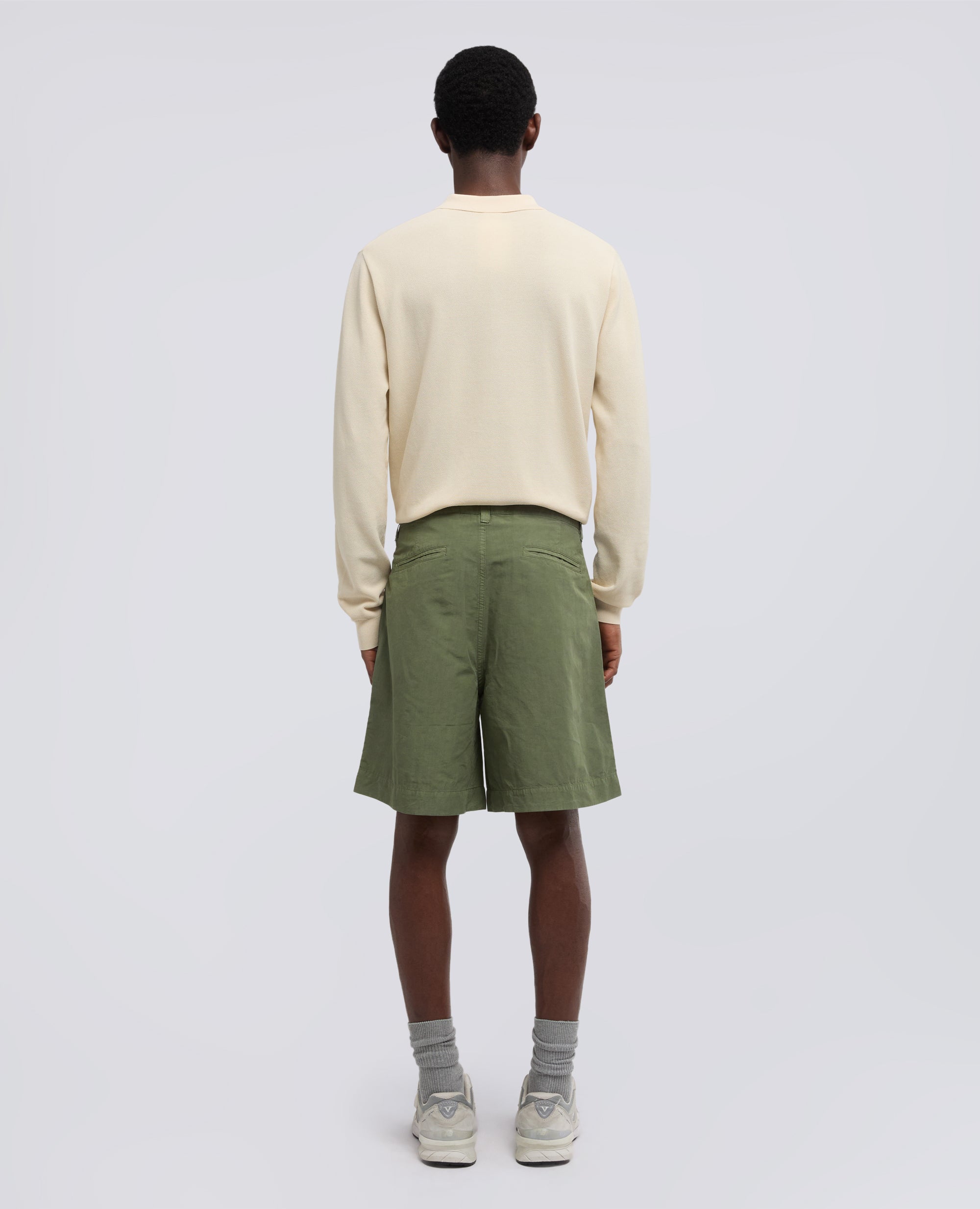 BERMUDA IN COTONE LINO FIAMMATO-VERDE-GREEN-VERDE-GRUN-VERT