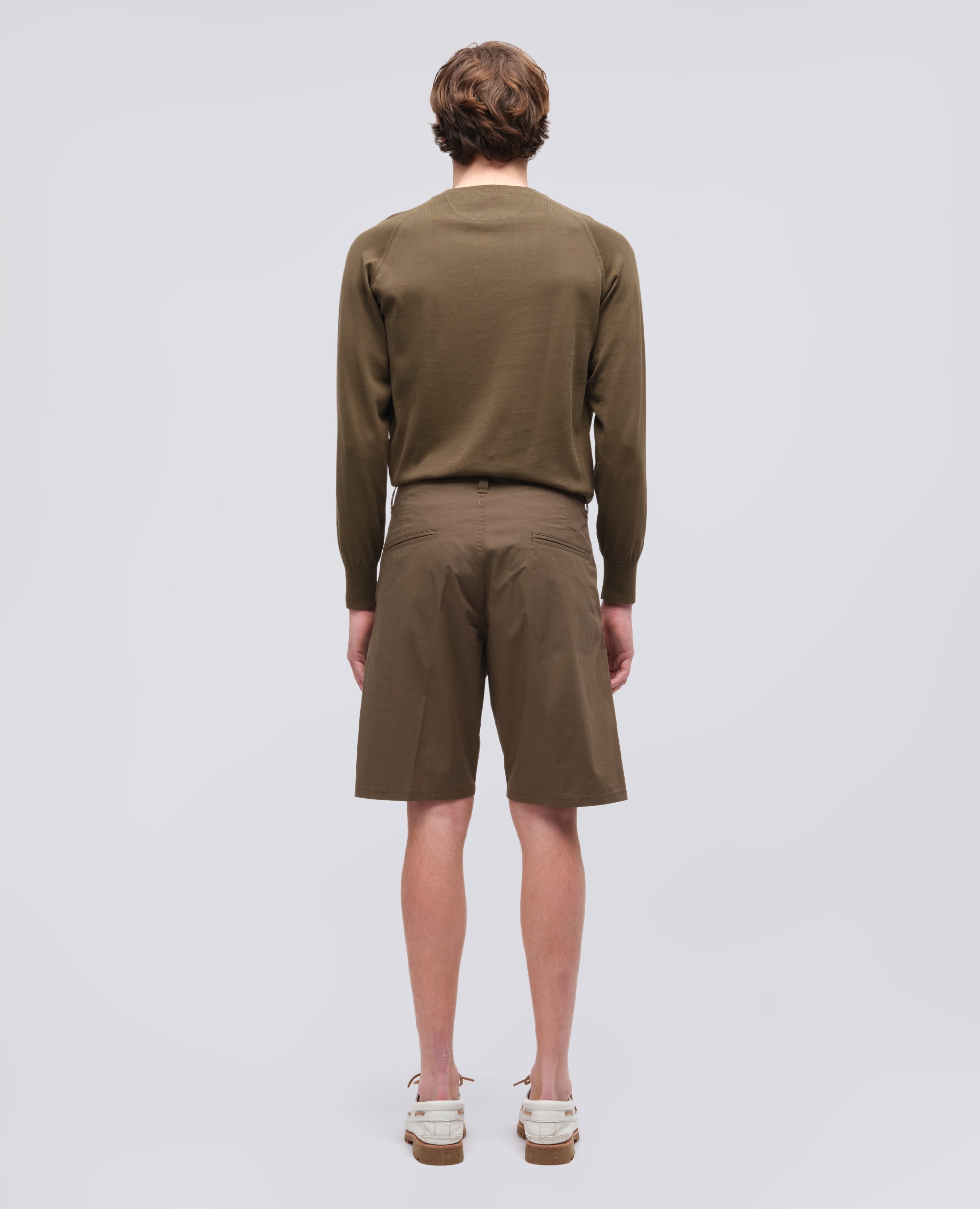 BERMUDA CHINO IN POPELINE DI COTONE E NYLON-MILITARE-MILITARY-MILITAR-MILITAR-MILITAIRE