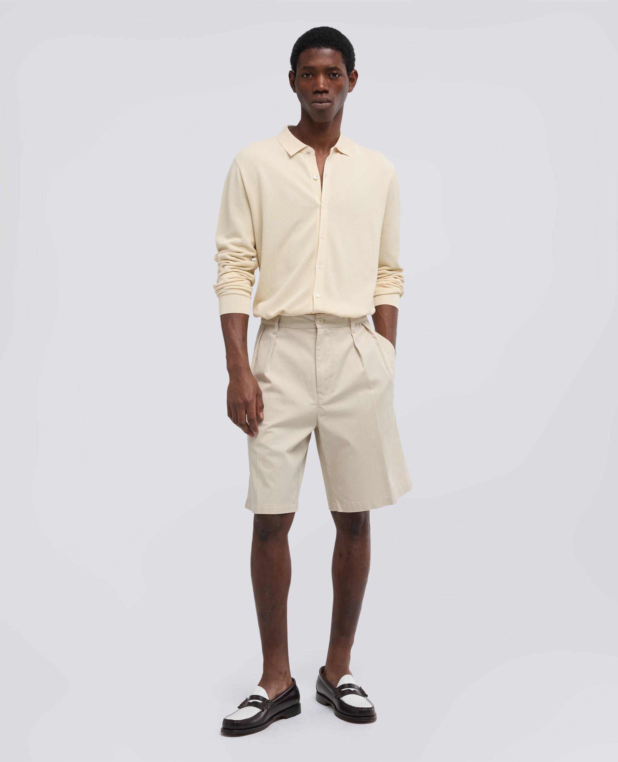 BERMUDA DOPPIA PINCE IN MICRO TWILL DI COTONE-GESSO-CHALK-GESSO-GESSO-GESSO