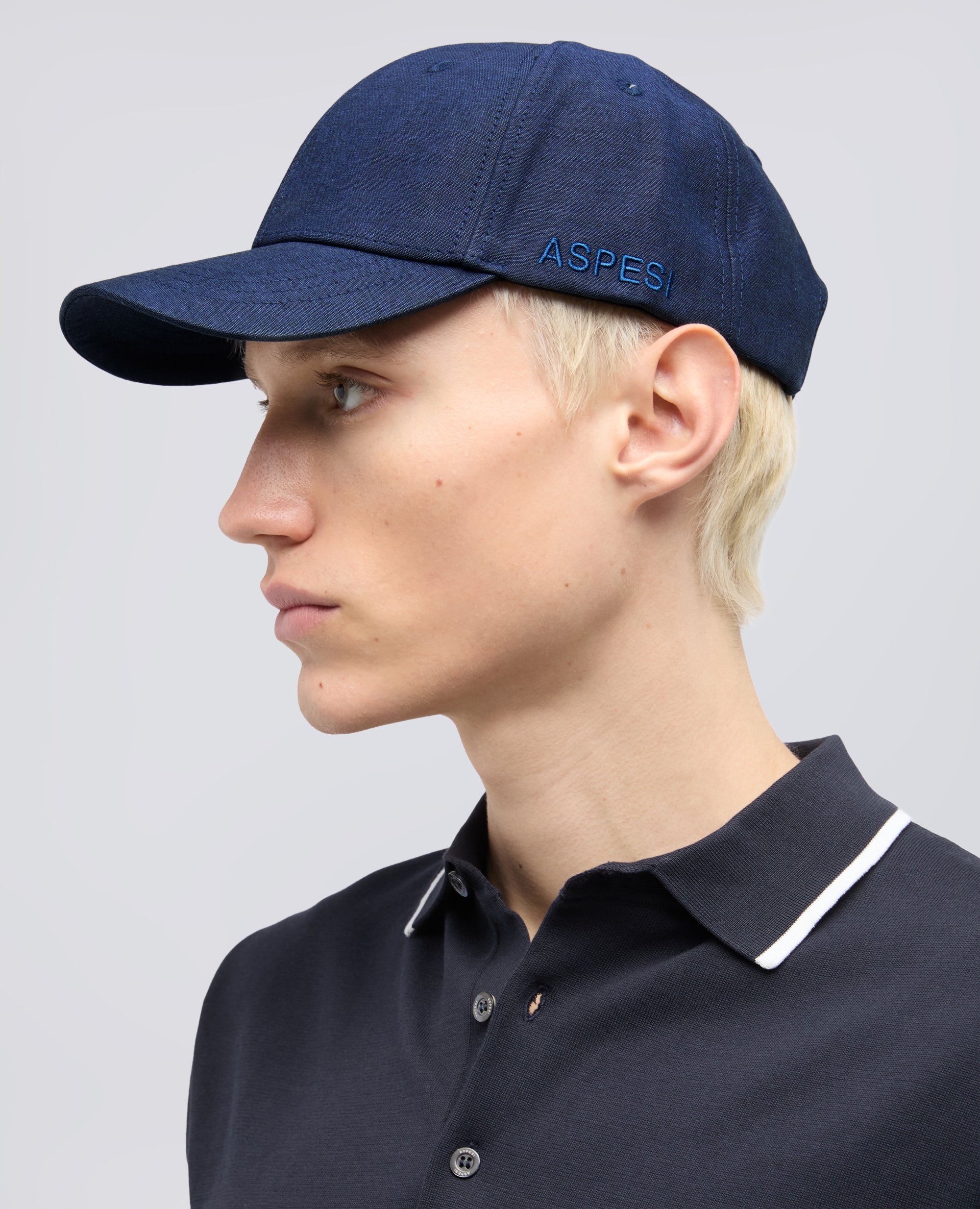 CAPPELLO IN COTONE CON VISIERA E SCRITTA "ASPESI"-BLU-BLUE-AZUL-BLAU-BLEU