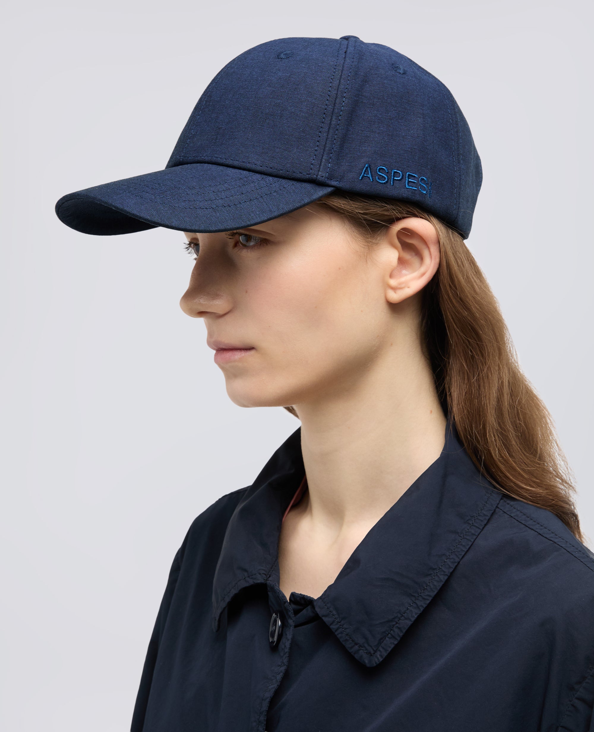 CAPPELLO IN COTONE CON VISIERA E SCRITTA "ASPESI"-BLU-BLUE-AZUL-BLAU-BLEU