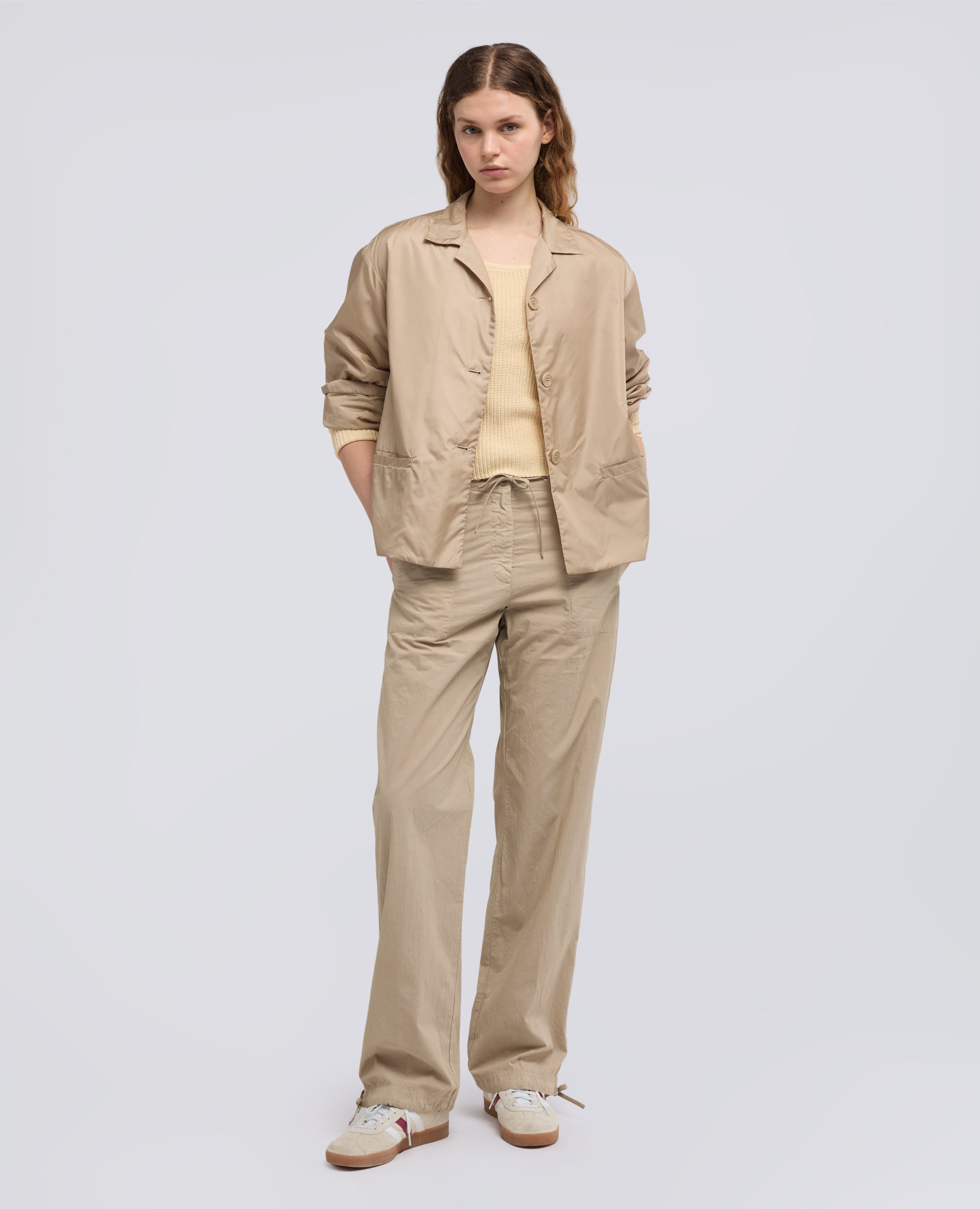 PANTALONE IN POPELINE COTONE TINTO CAPO-BEIGE-BEIGE-BEIS-BEIGE-BEIGE