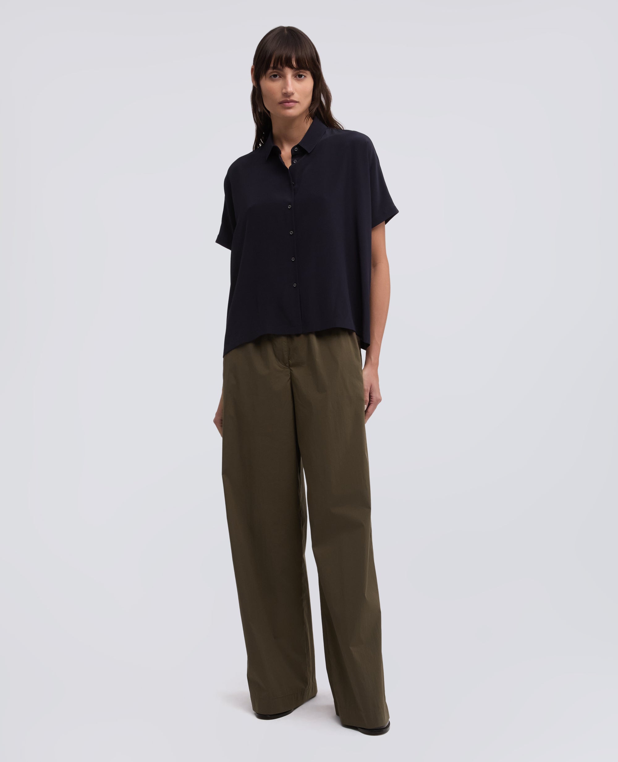 PANTALONE IN POPELINE DI COTONE NYLON STRETCH-MILITARE-MILITARY-MILITAR-MILITAR-MILITAIRE