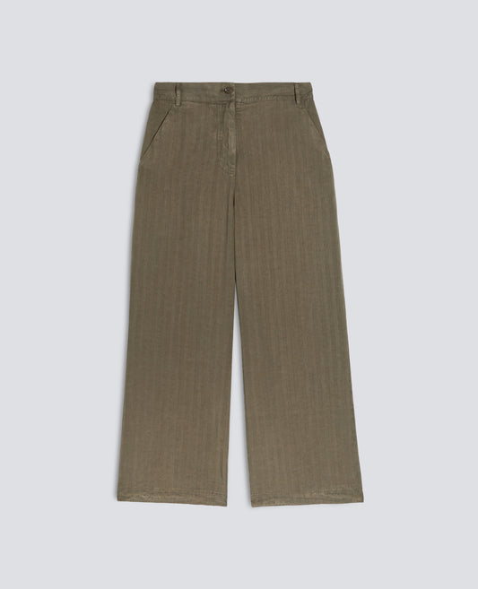 PANTALONE IN HERRINGBONE LYOCELL IN LINO E COTONE TINTO CAPO-MILITARE-MILITARY-MILITAR-MILITAR-MILITAIRE