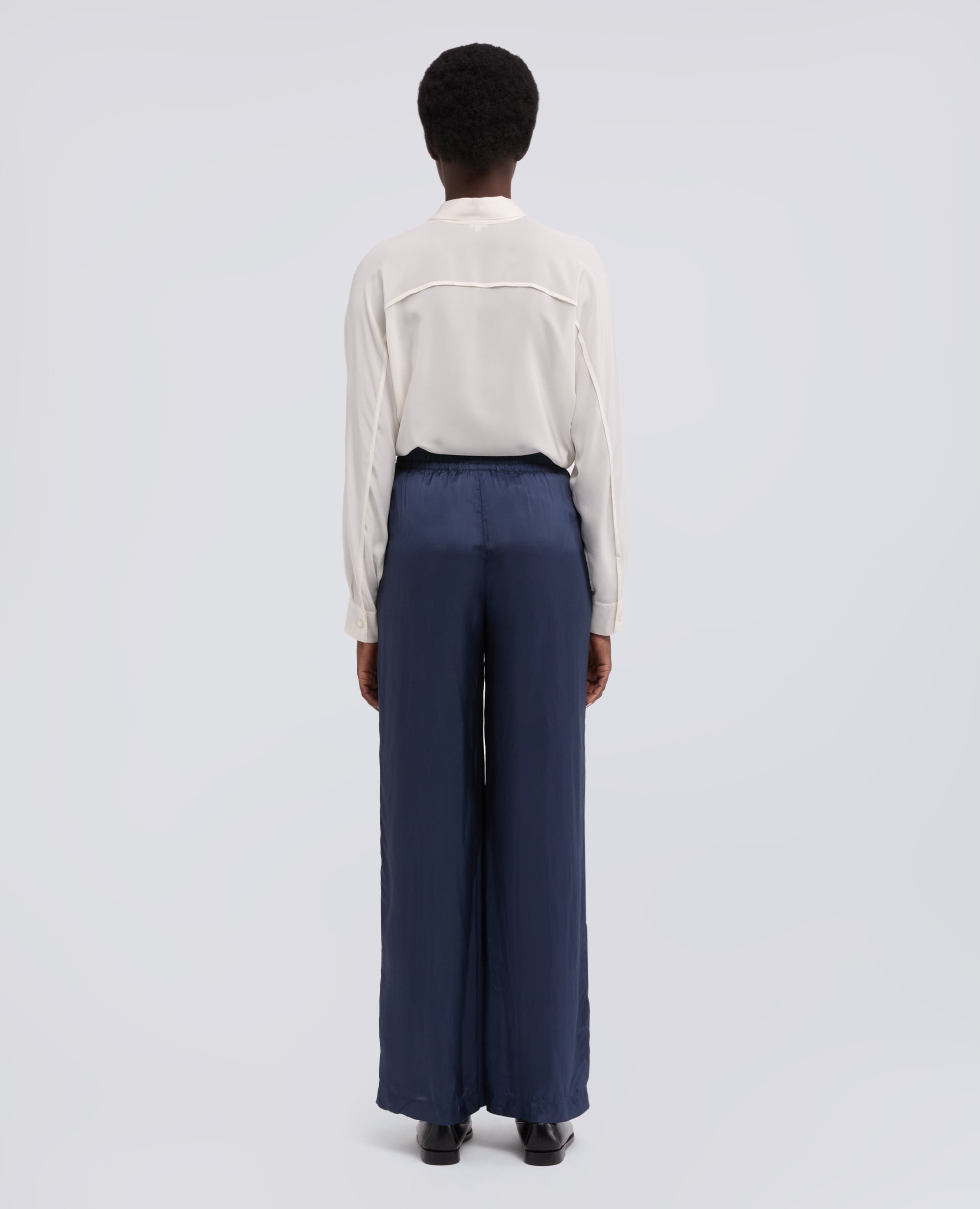 PANTALONE IN TWILL DI VISCOSA LAVATO-BLU-BLUE-AZUL-BLAU-BLEU