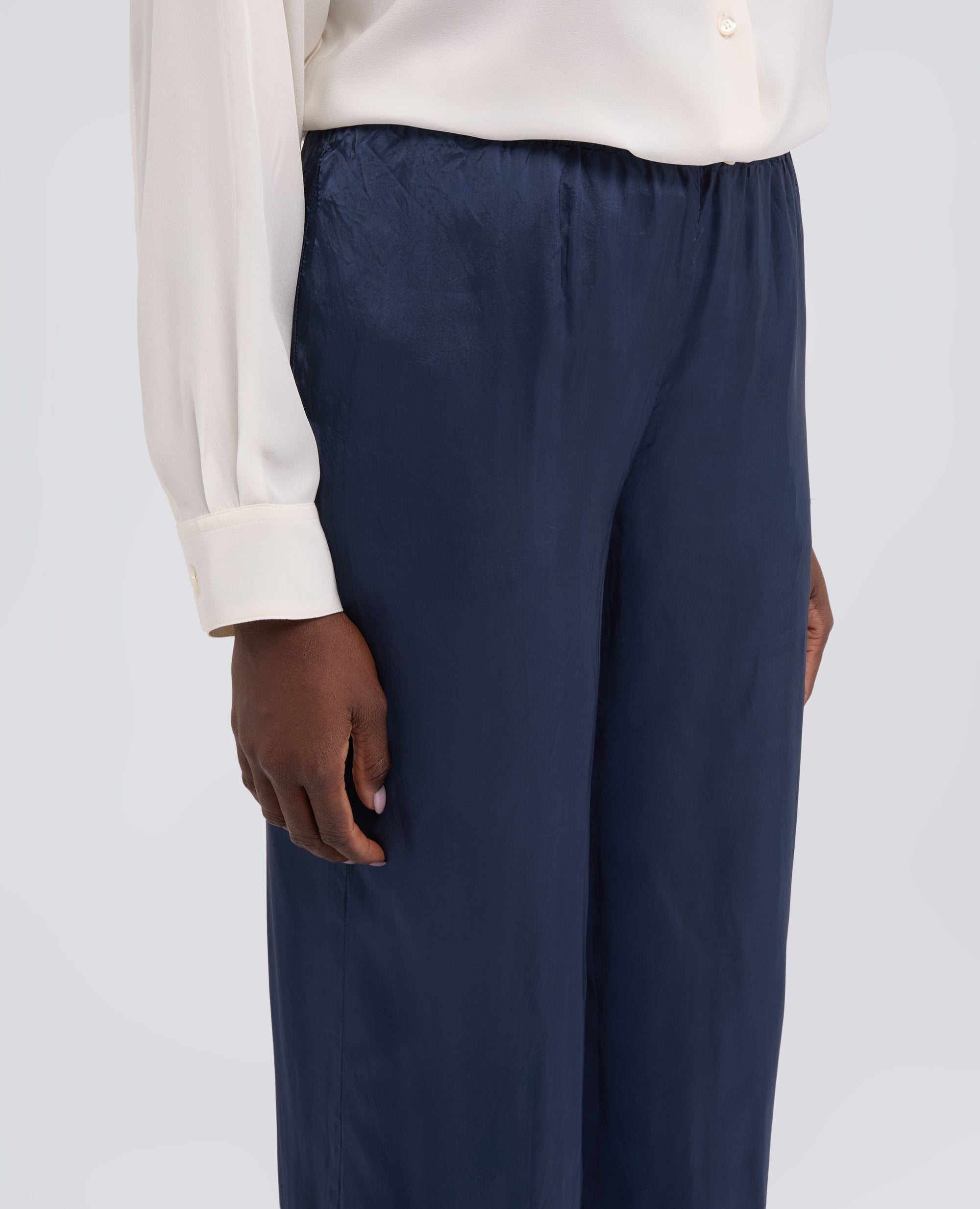 PANTALONE IN TWILL DI VISCOSA LAVATO-BLU-BLUE-AZUL-BLAU-BLEU