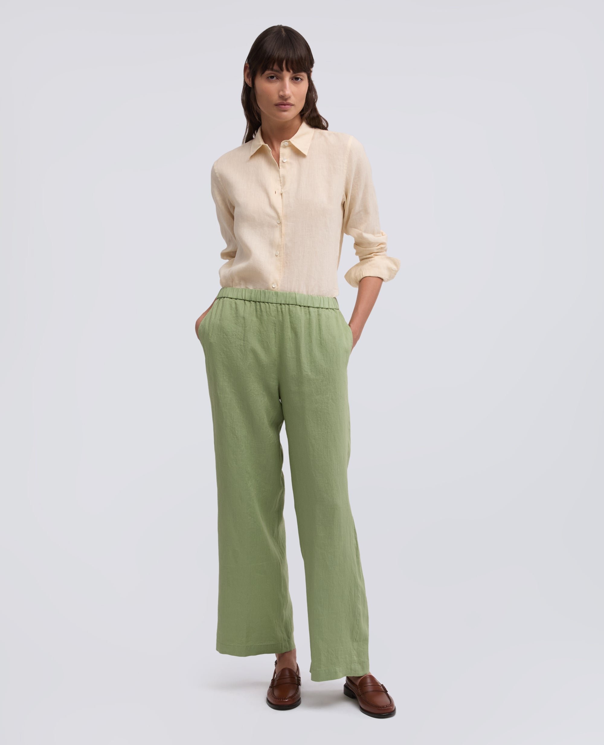 PANTALONE IN LINO-SALVIA-SAGE GREEN-ARENA-SALBEIGRUN-SAUGE