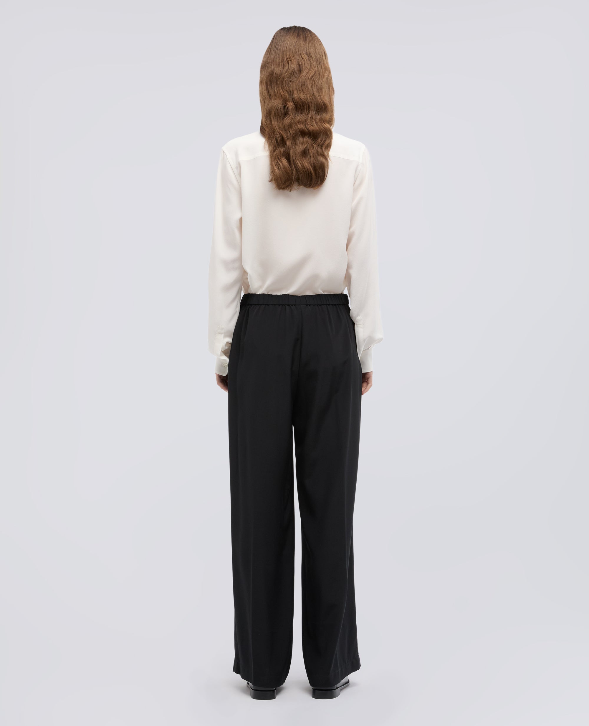 PANTALONE IN CREPE DE CHINE SETA-NERO-BLACK-NEGRO-SCHWARZ-NOIR