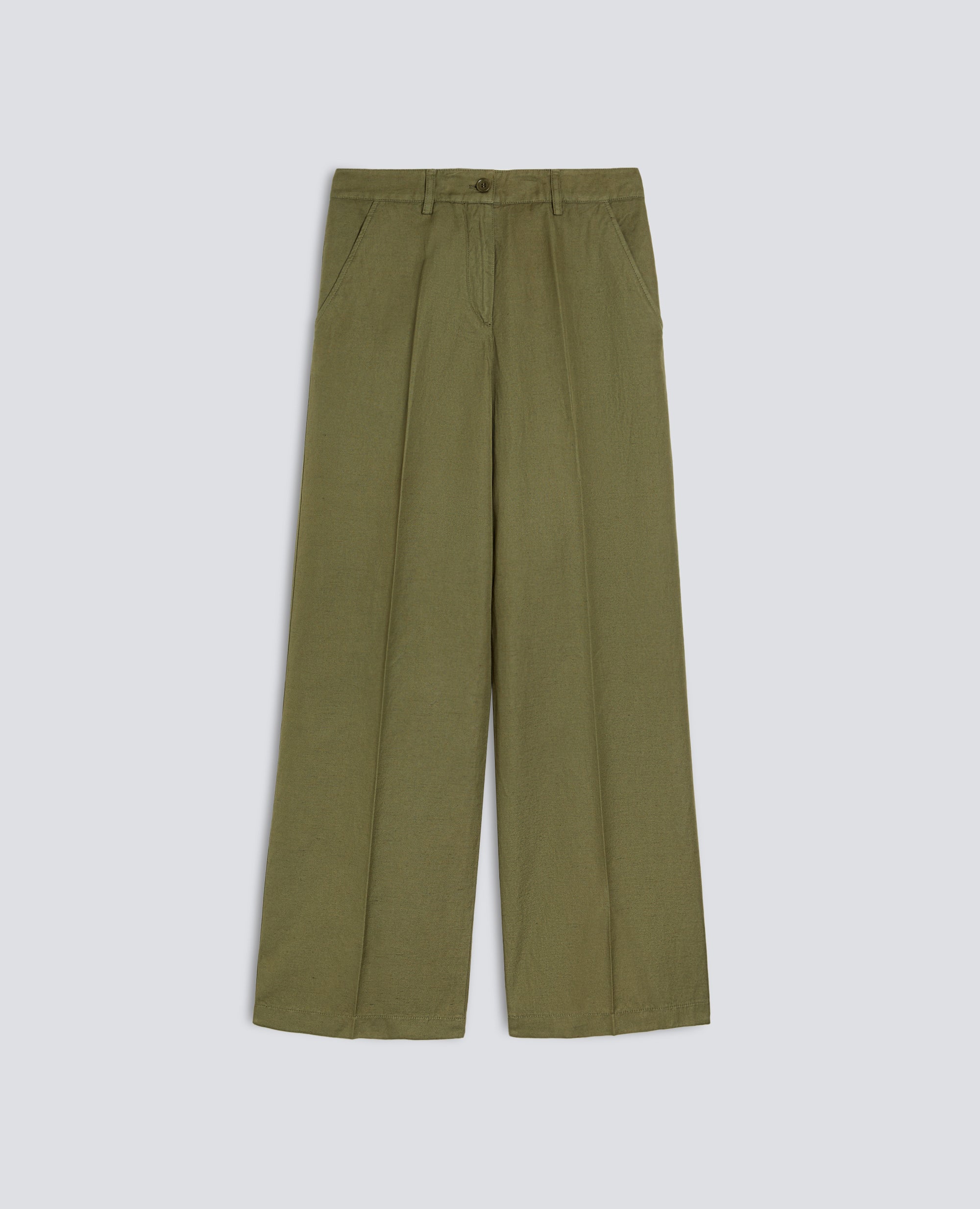 PANTALONE IN GABARDINA COTONE LINO TINTO CAPO-MILITARE-MILITARY-MILITAR-MILITAR-MILITAIRE
