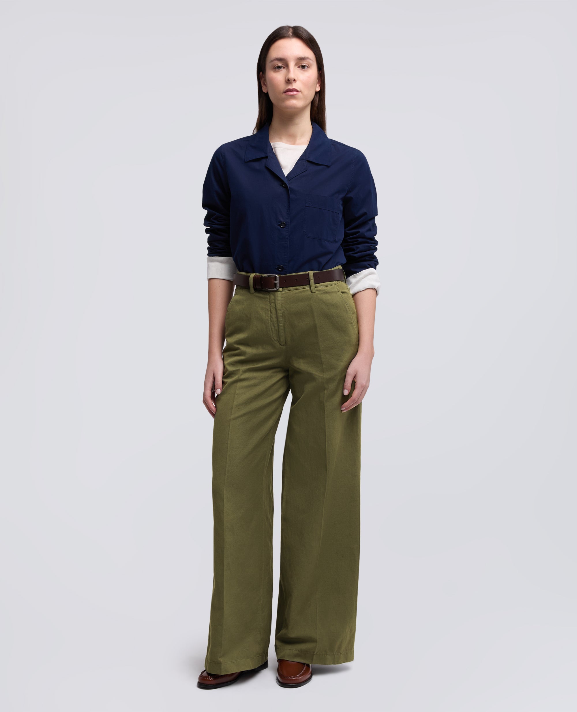 PANTALONE IN GABARDINA COTONE LINO TINTO CAPO-MILITARE-MILITARY-MILITAR-MILITAR-MILITAIRE
