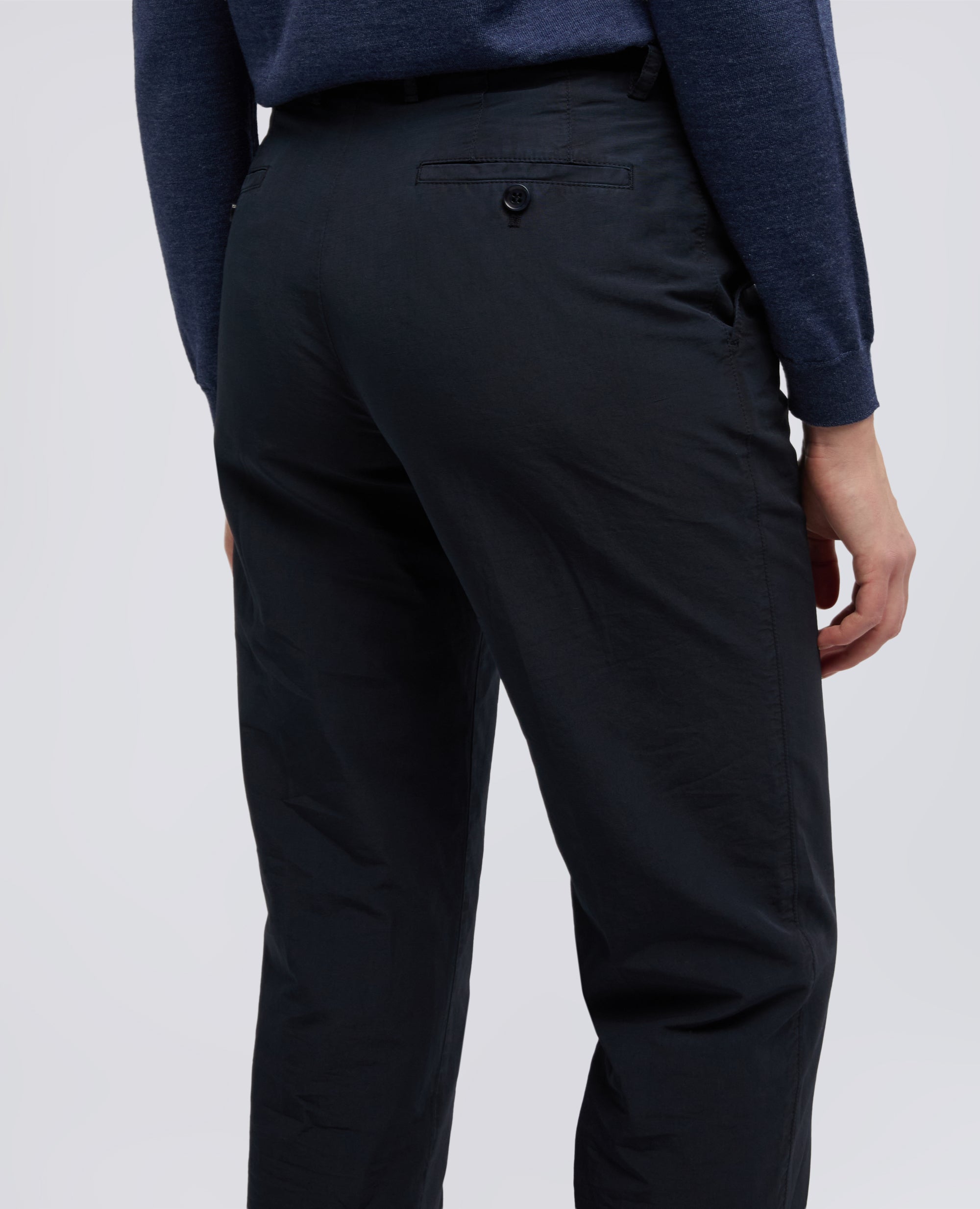 PANTALONE IN TELA FIAMMATA COTONE E LINO TINTO CAPO-NAVY-NAVY-AZUL MARINO-NAVY-NAVY
